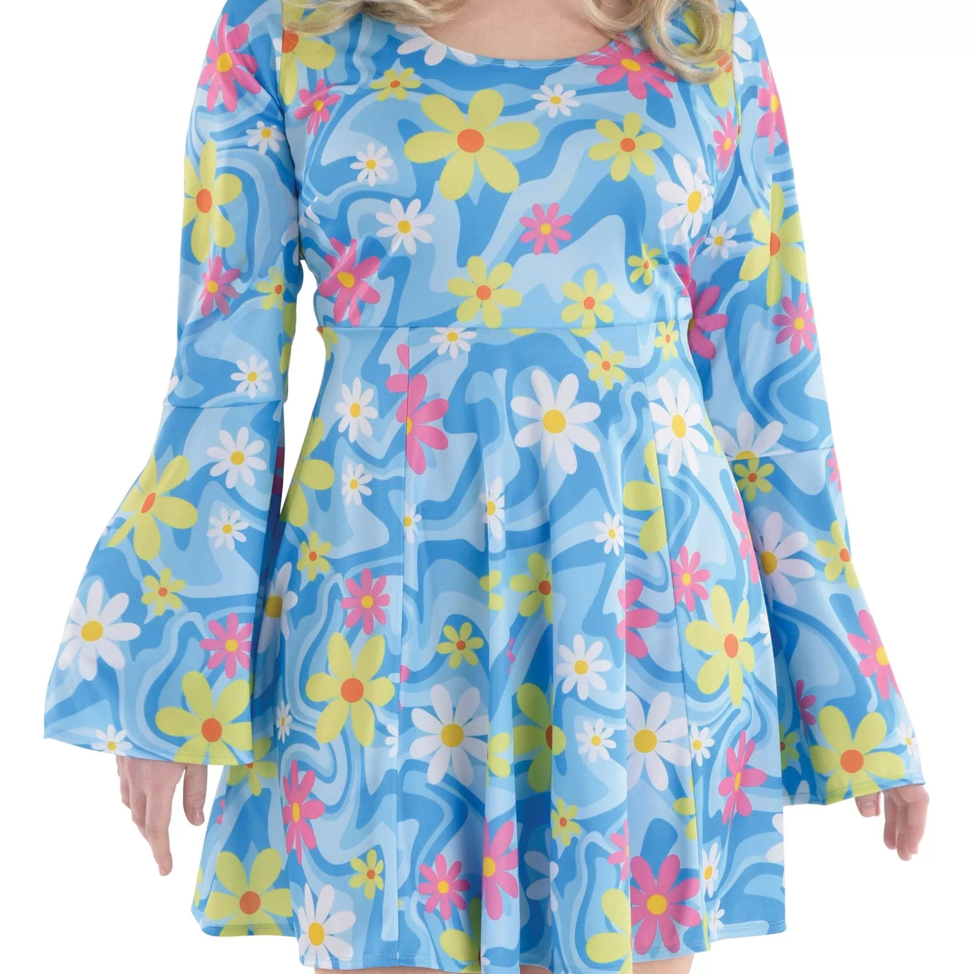 Party City Plus Size Costumes-Adult 60S Flower Print Plus Size Mini Dress