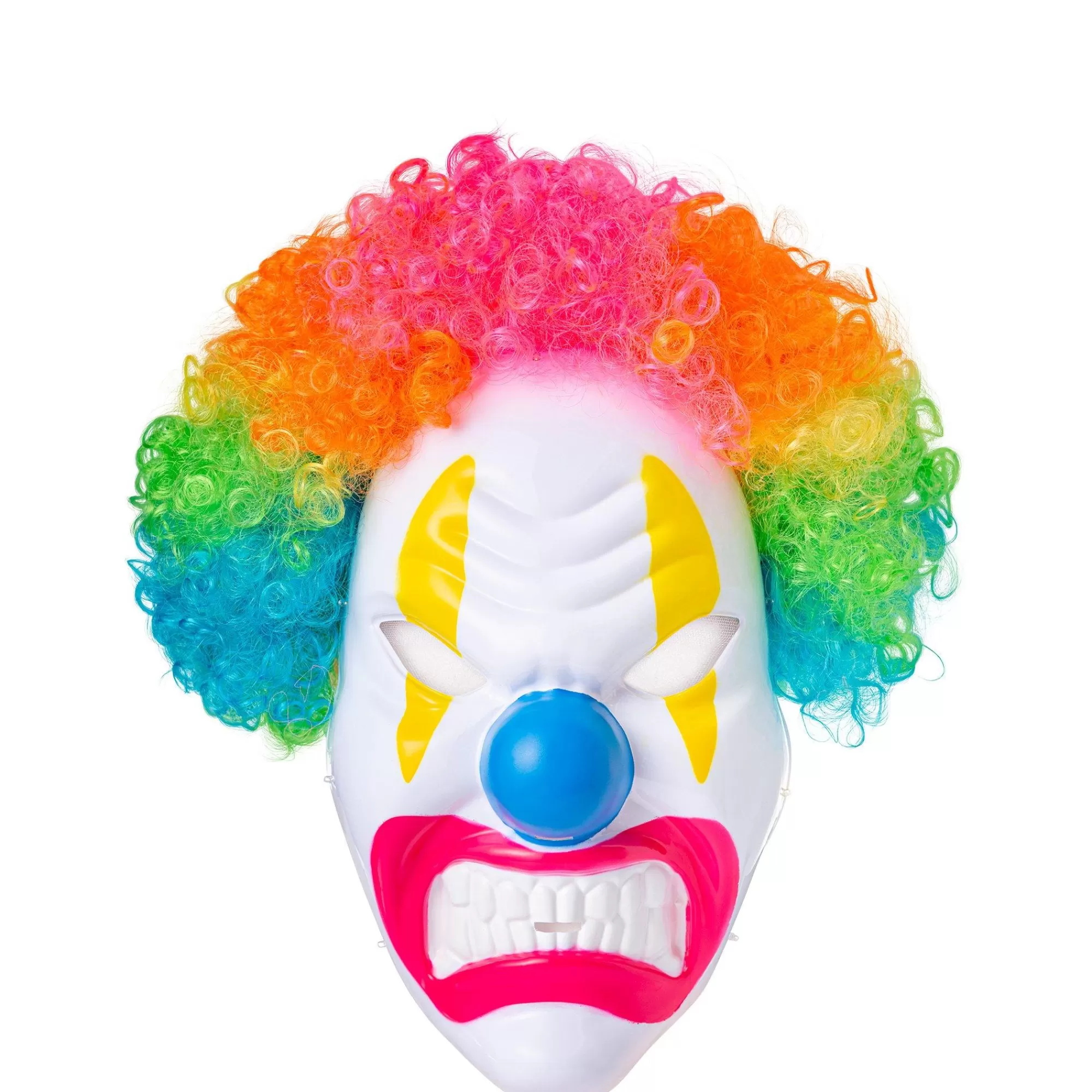 Party City Scary-Adult Light-Up Angry Clown Plastic Mask With Colorful Wig - Neon Circus