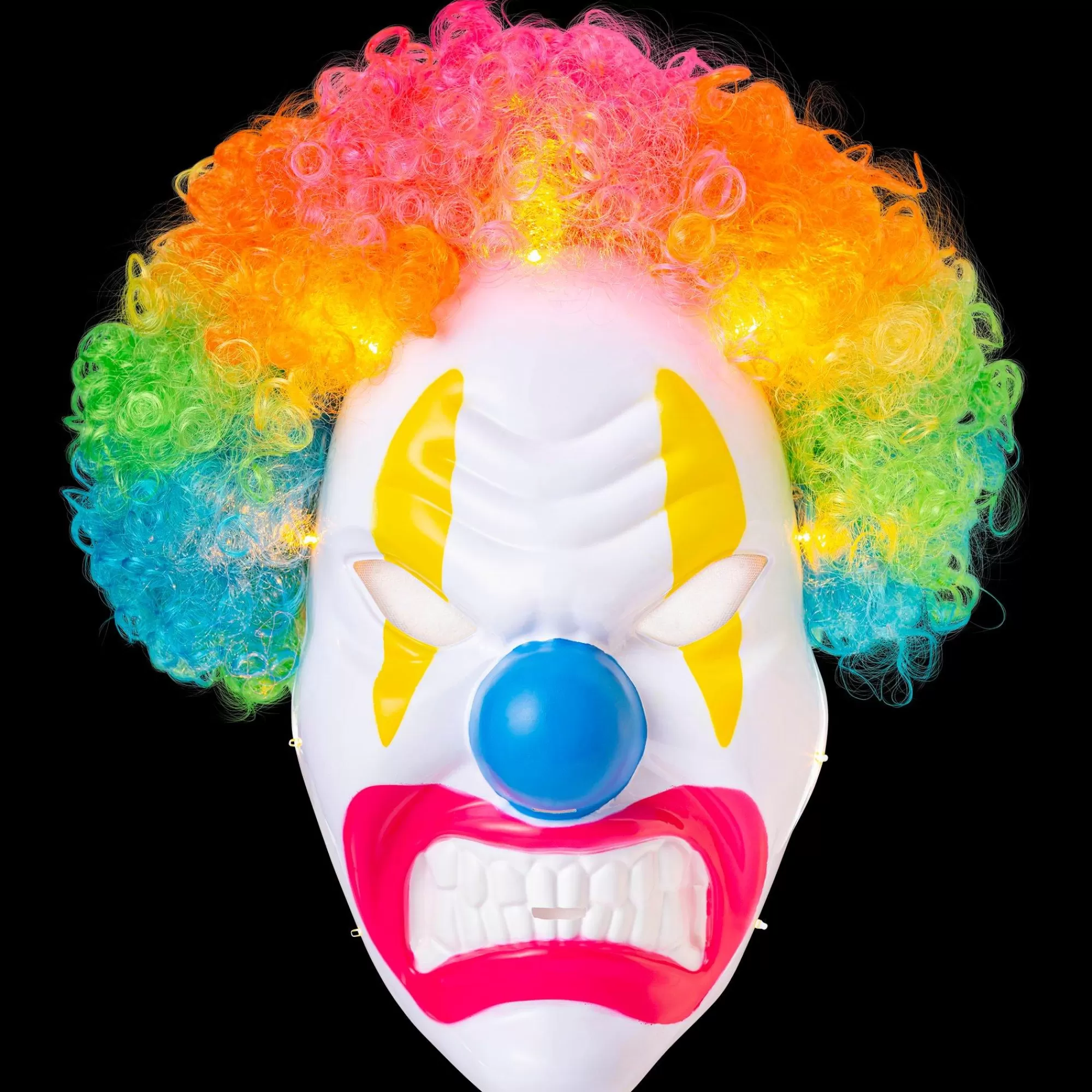 Party City Scary-Adult Light-Up Angry Clown Plastic Mask With Colorful Wig - Neon Circus