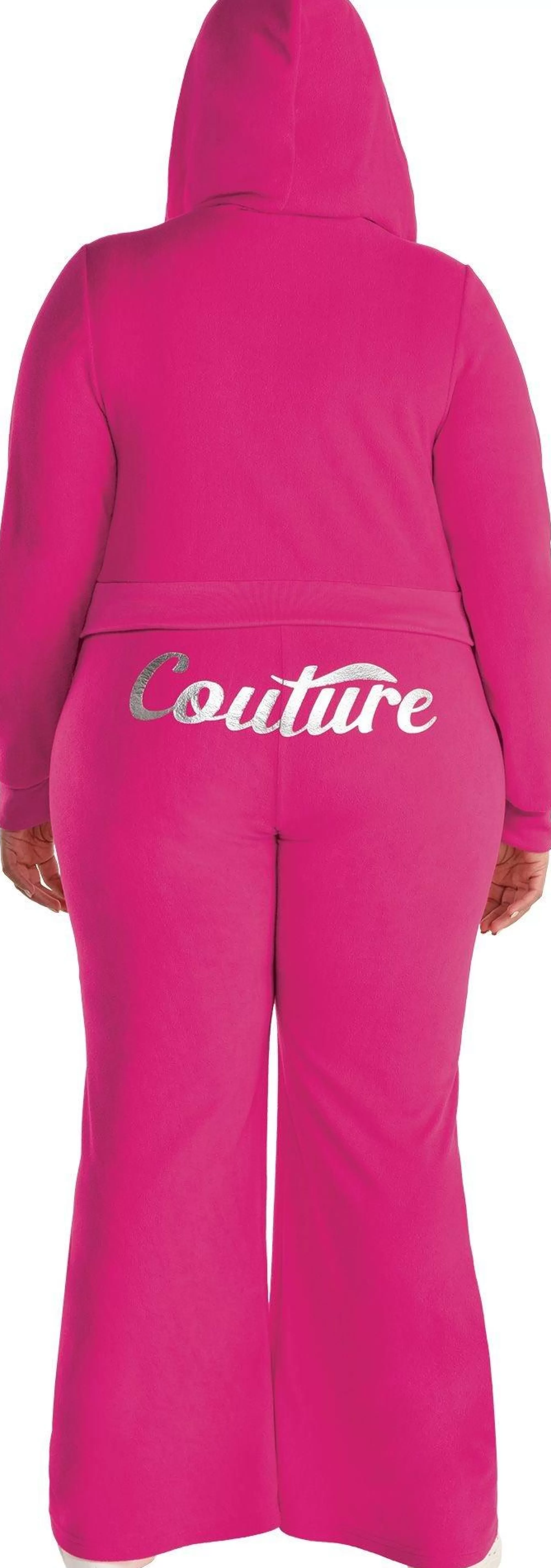 Party City Plus Size Costumes-Adult Pink Couture Cutie Velour Tracksuit Costume - Plus Size