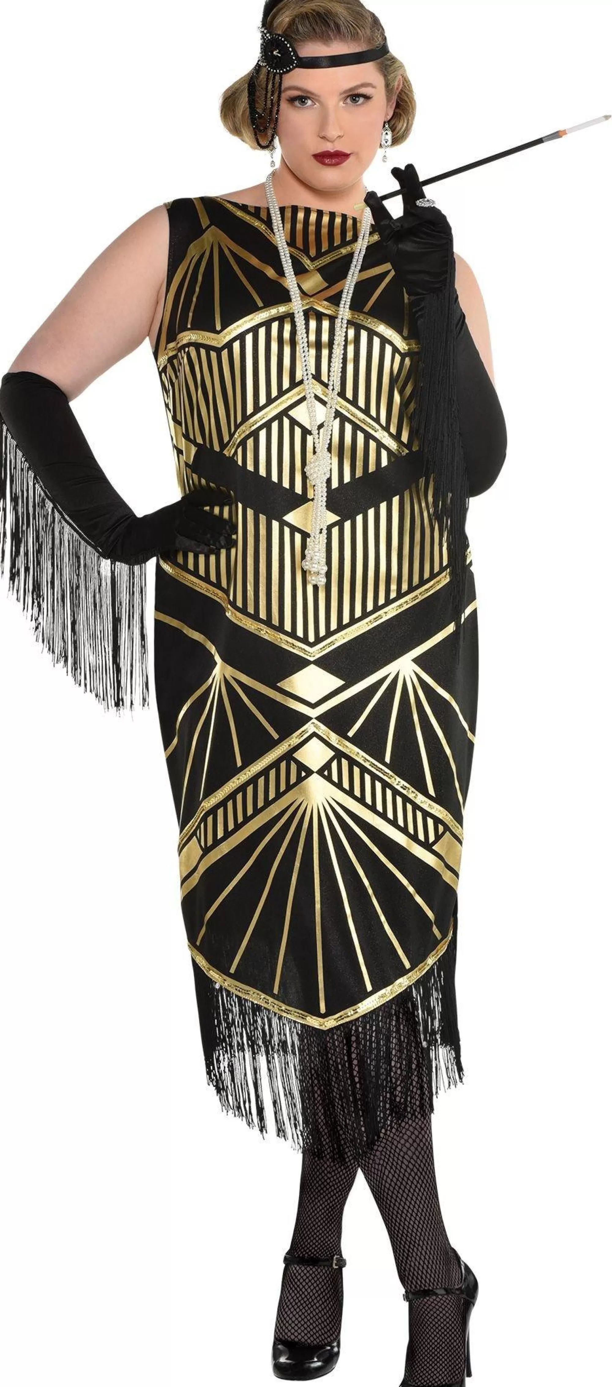 Party City Plus Size Costumes-Adult Roaring 20S Gold Art Deco Flapper Costume Plus Size
