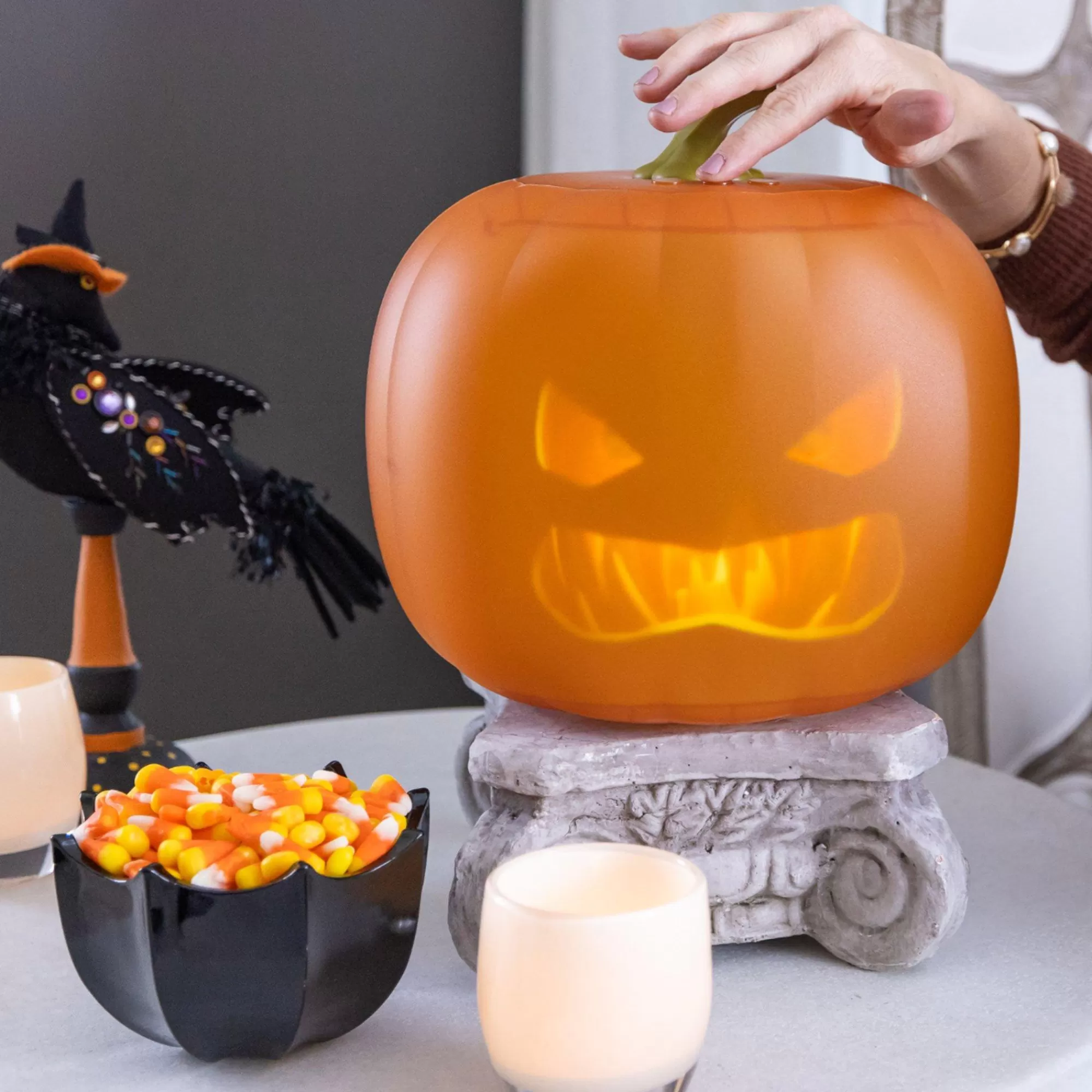 Party City Home Décor | Animated Light-Up Talking Jabberin' Jack Pumpkin Decoration, 9In X 11In