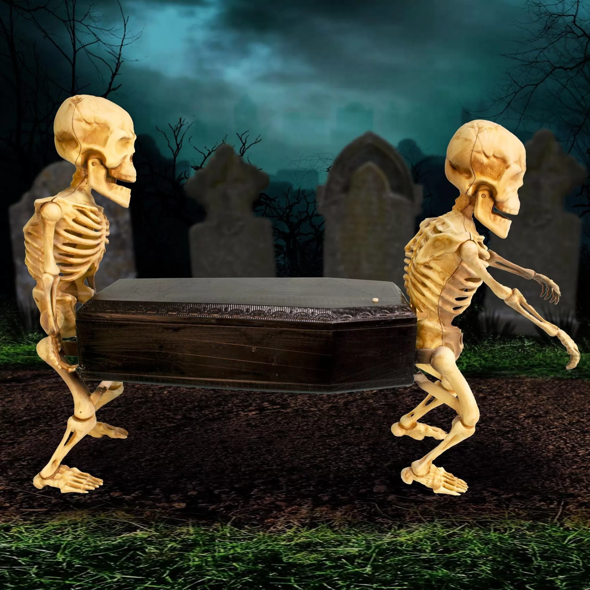 Party City Skeletons | Animatronic Coffin-Carrying Skeletons With Music, 22.5In X 17.3In - Halloween Decoration