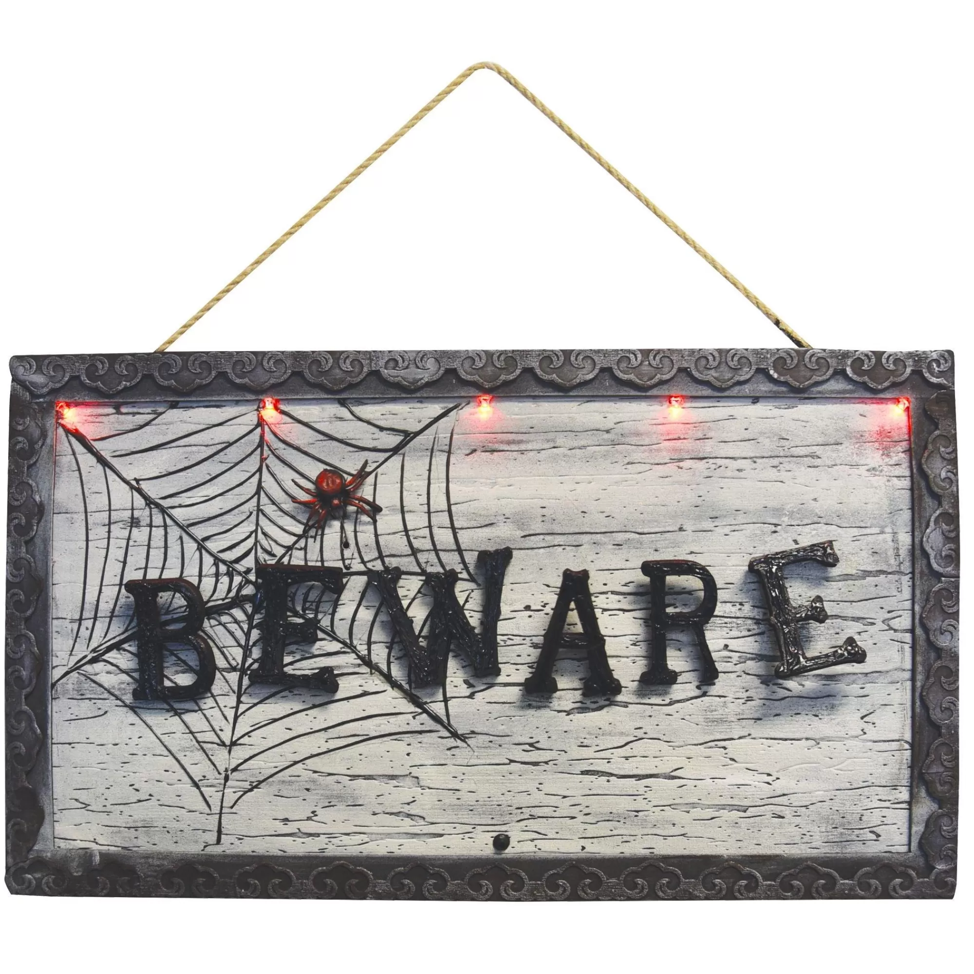 Party City Home Décor | Animatronic Light-Up Beware Plastic & Metal Sign, 18.5In X 10.6In - Halloween Decoration