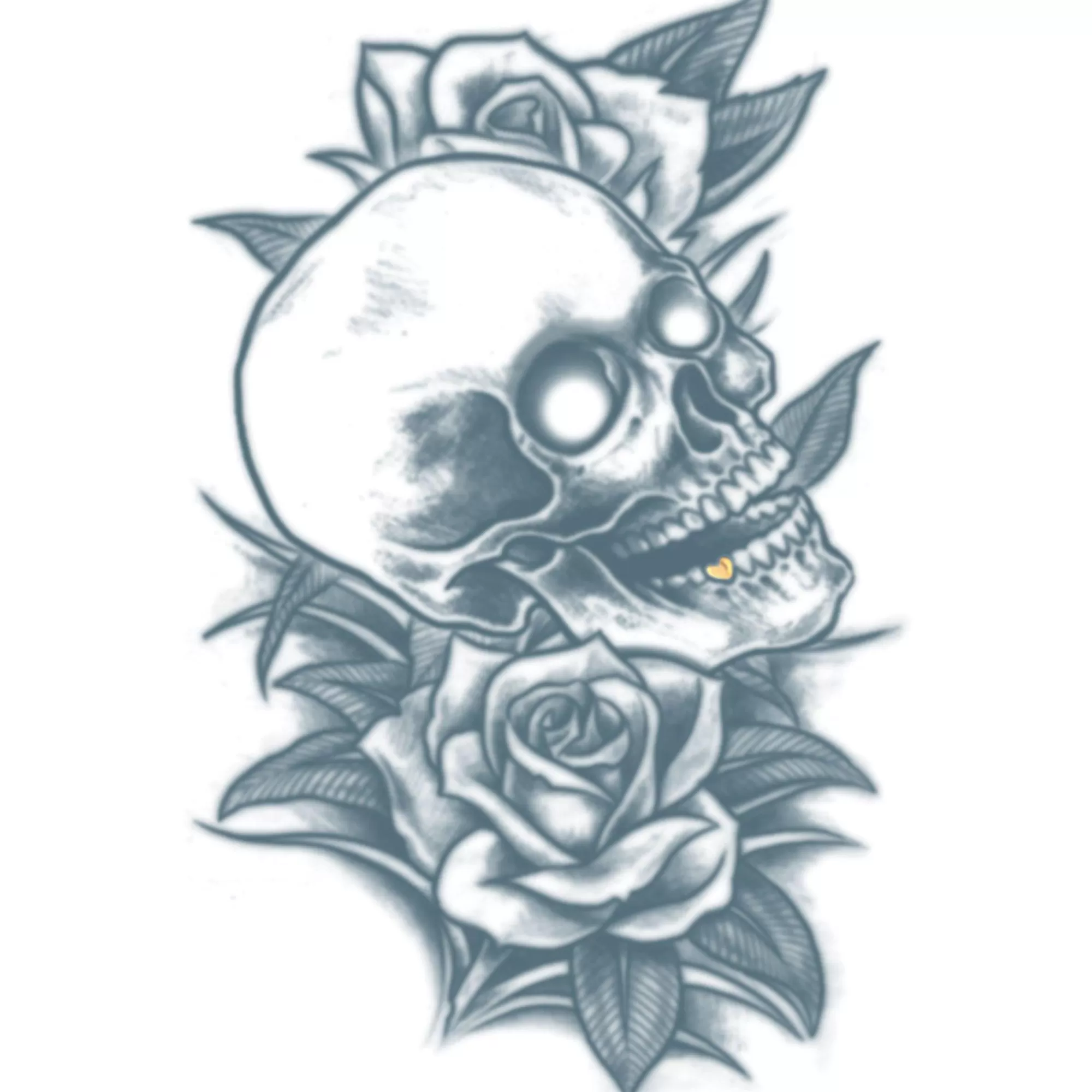 Party City Makeup-Black & Gray-Style Skull & Roses Temporary Tattoo, 4In X 10In