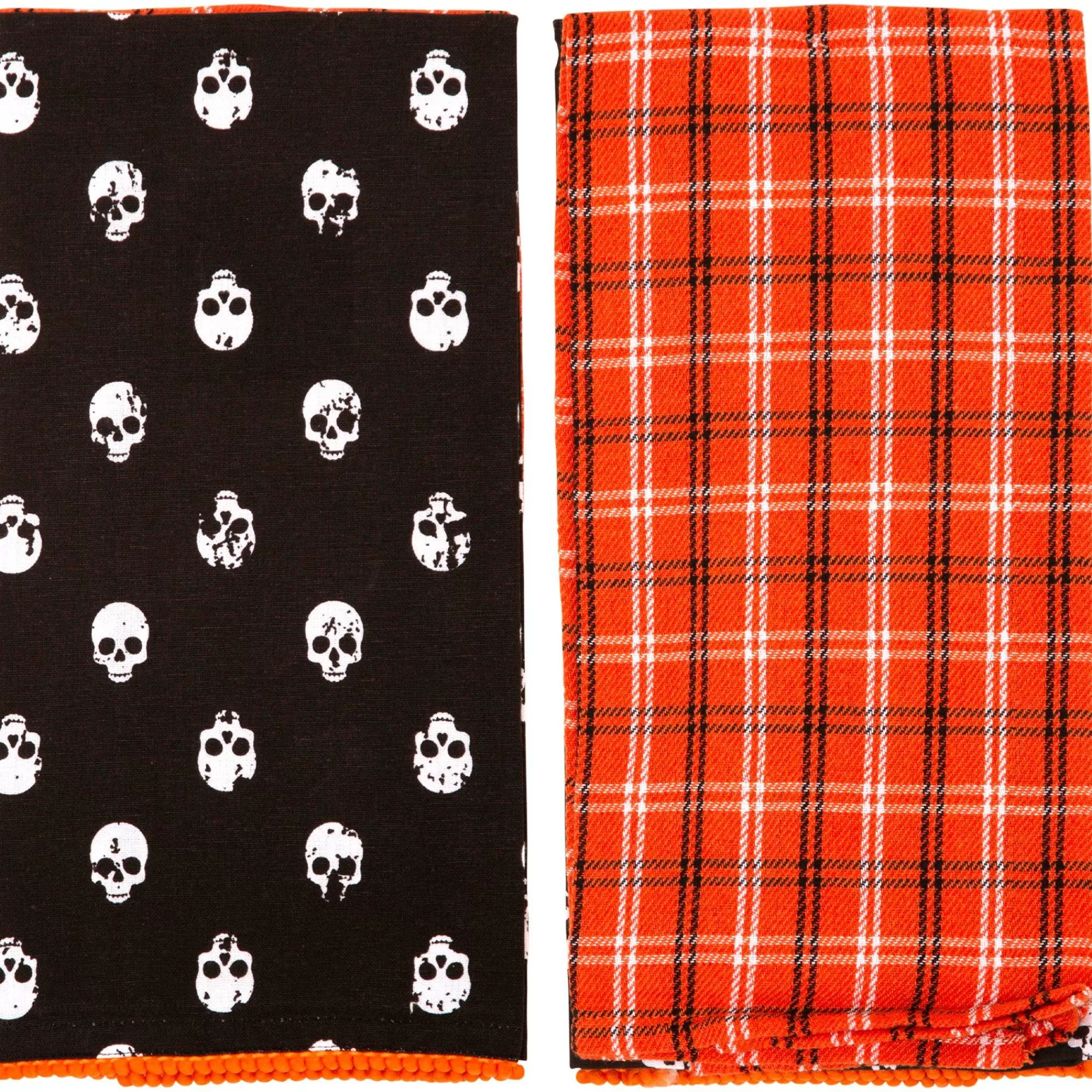 Party City Home Décor | Black & Orange Skulls & Plaid Fabric Kitchen Towels, 18In X 28In, 2Ct