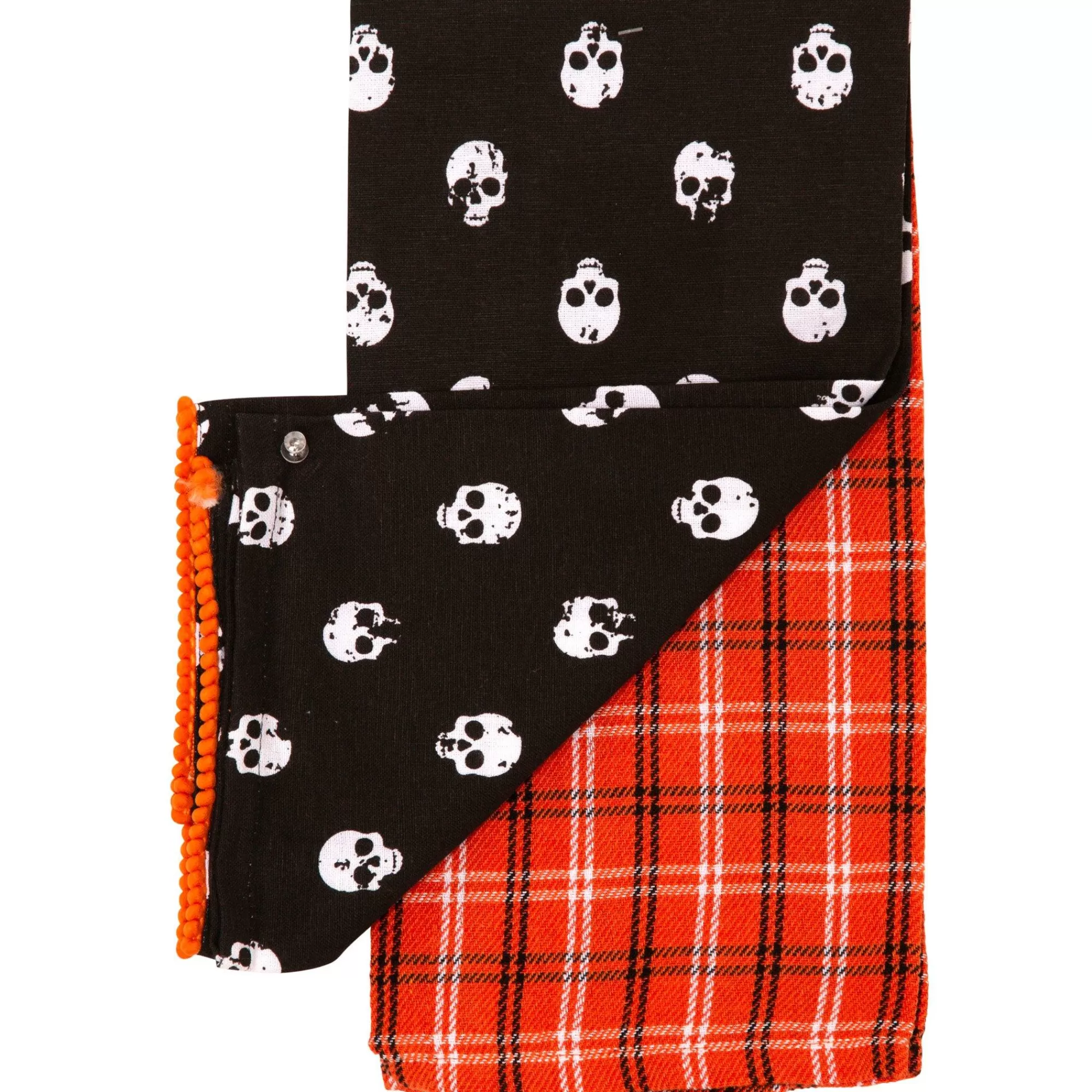 Party City Home Décor | Black & Orange Skulls & Plaid Fabric Kitchen Towels, 18In X 28In, 2Ct