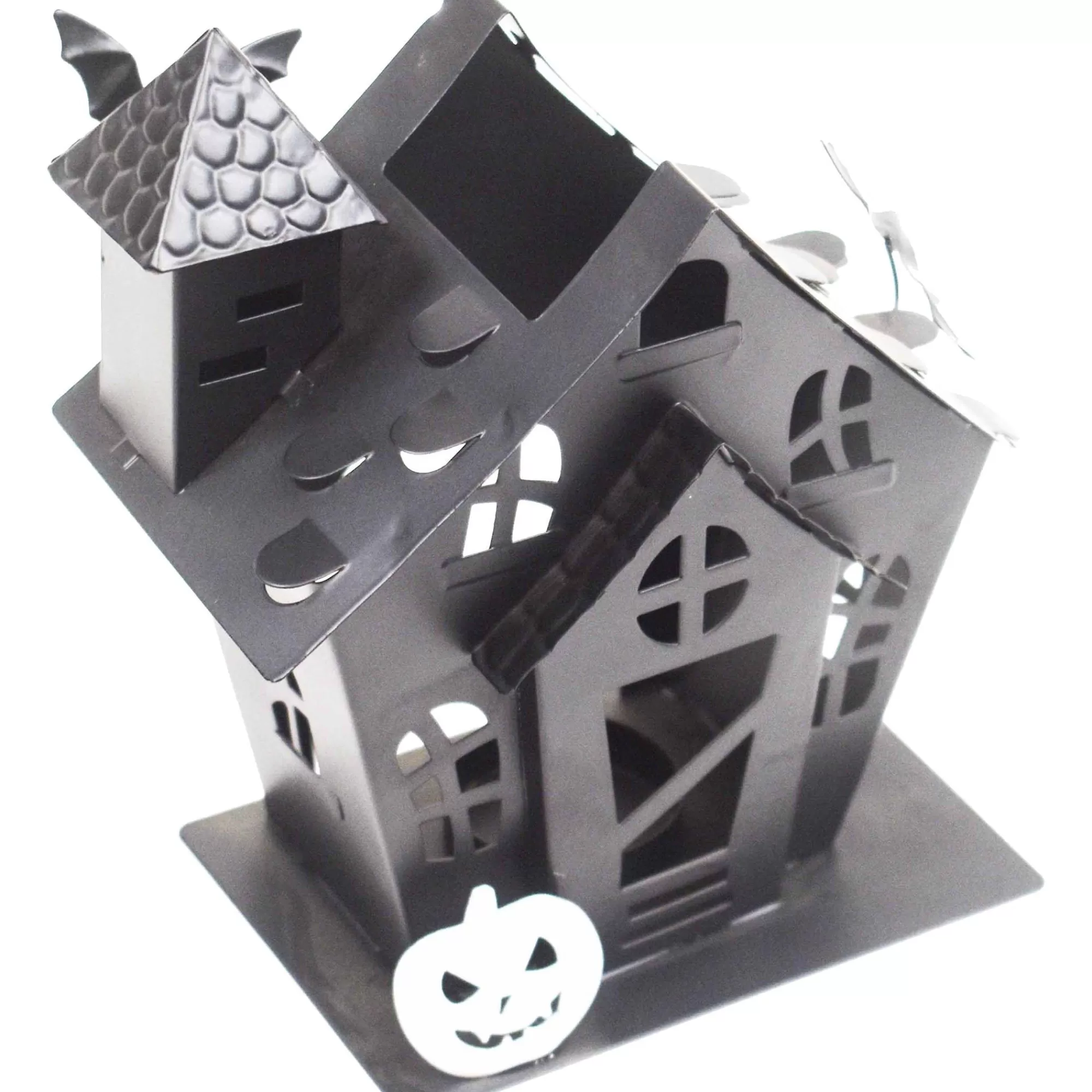Party City Home Décor | Black Crooked Haunted House Metal Tea Light Candle Holder, 6.5In - Halloween Decoration