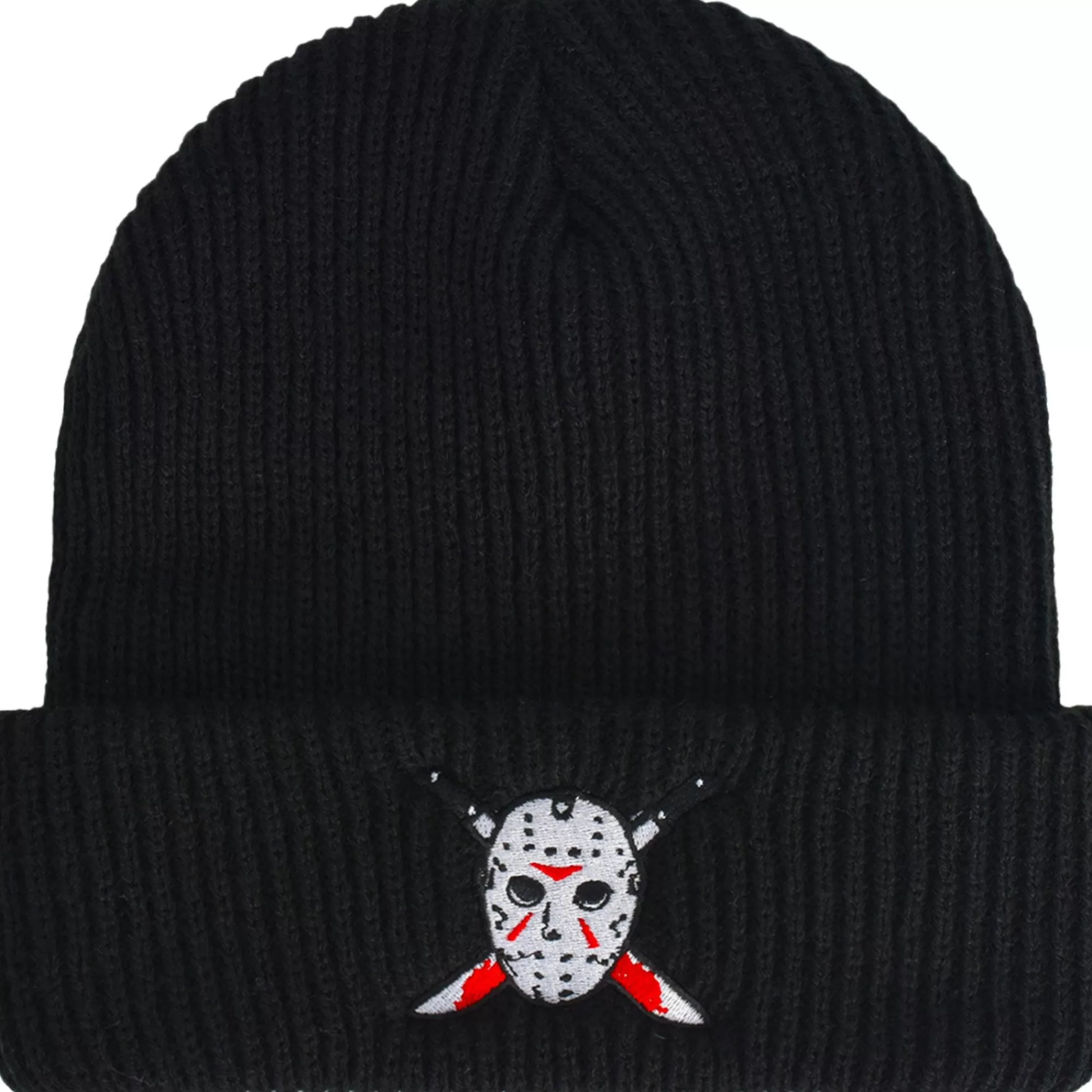 Party City Scary-Black Embroidered Jason Voorhees Mask Acrylic Ribbed Beanie - Friday The 13Th