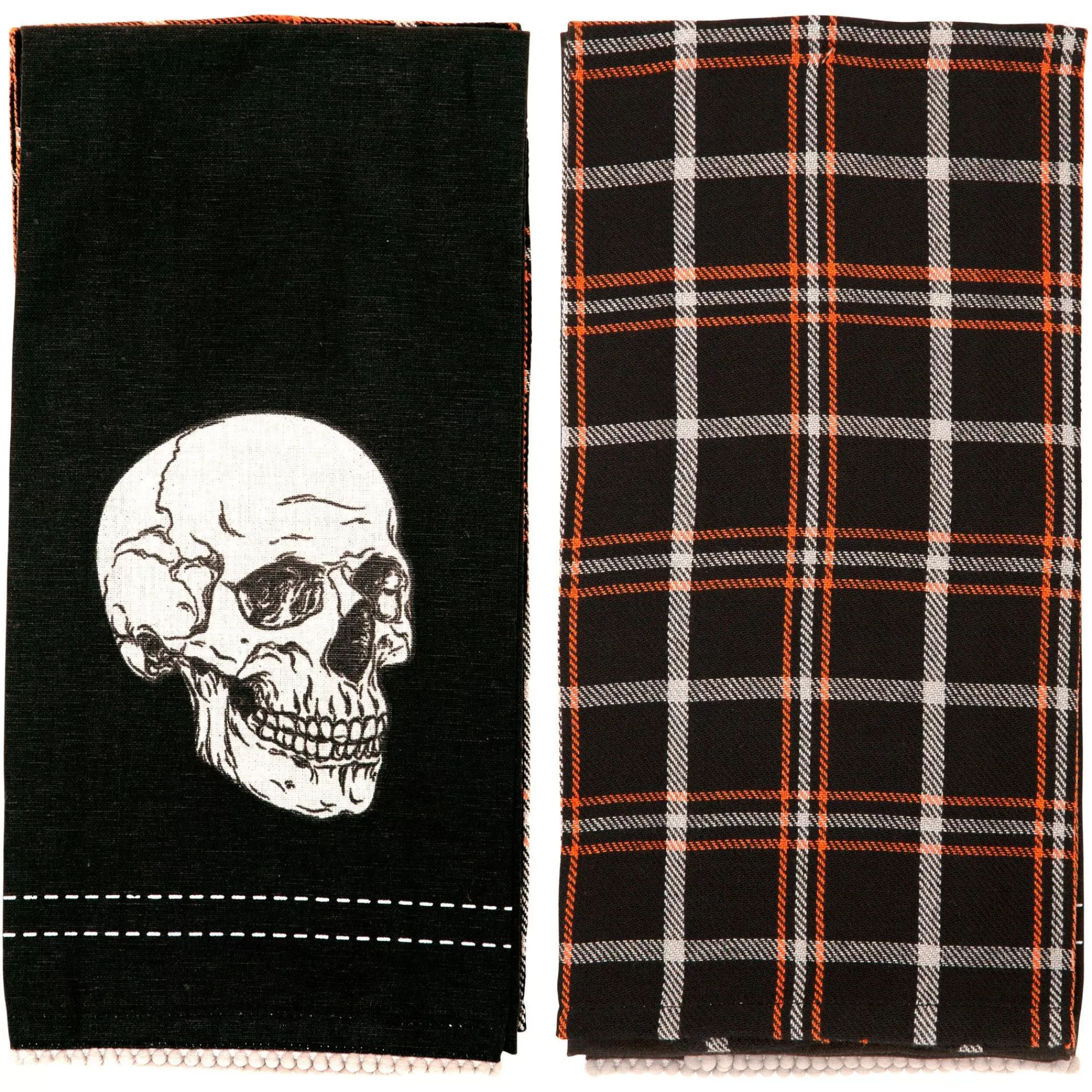 Party City Home Décor | Black Large Skull & Plaid Fabric Kitchen Towels, 18In X 28In, 2Ct