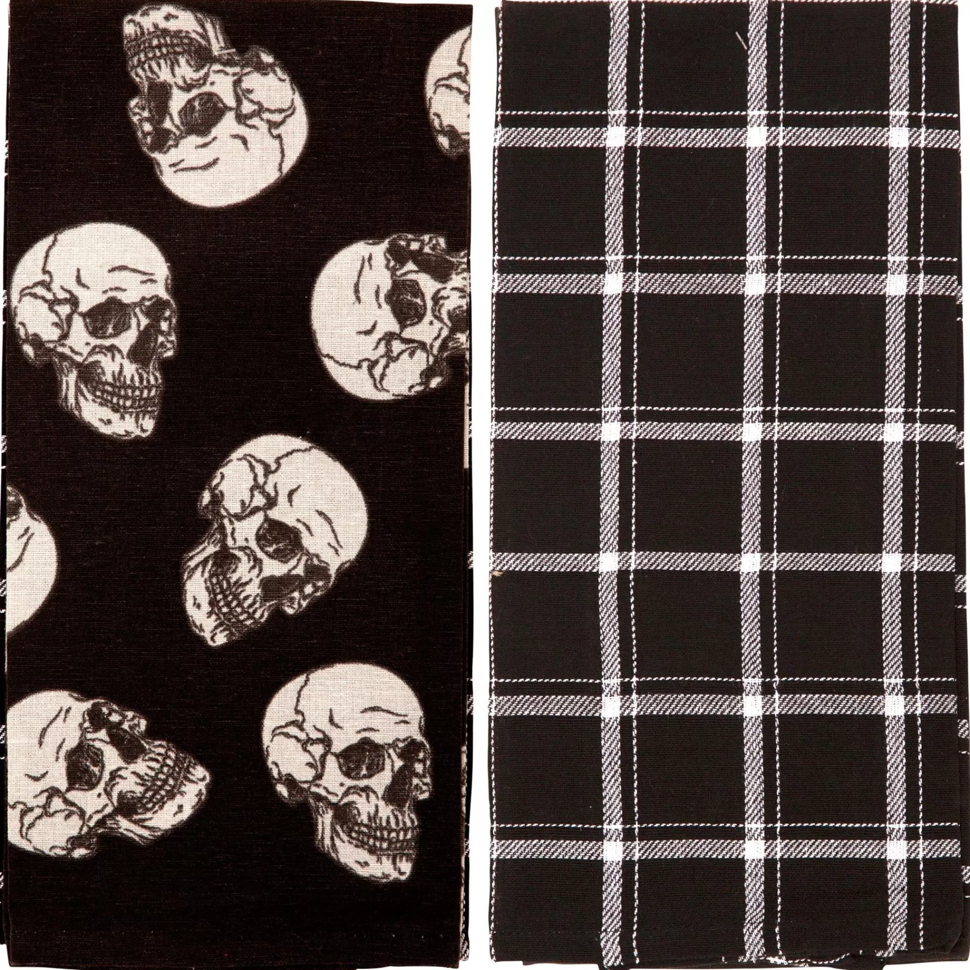Party City Home Décor | Black Skulls & Plaid Fabric Kitchen Towels, 18In X 28In, 2Ct