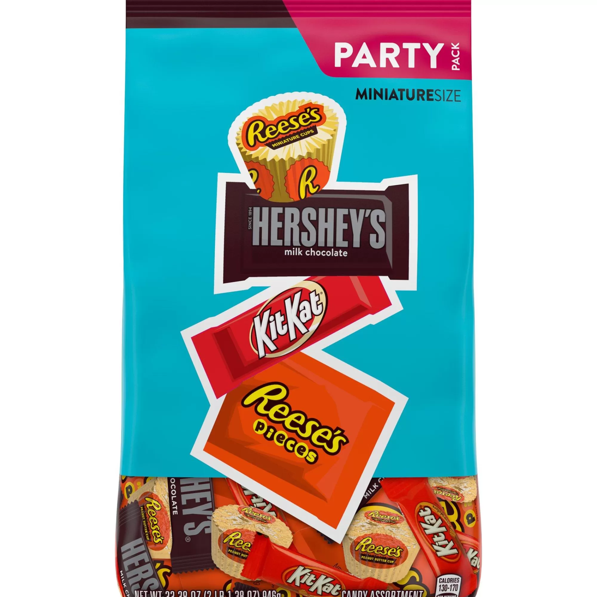 Hershey's Chocolate Candy-Chocolate Miniatures Assortment Party Pack Bag, 33.38 Oz, 93Pc - Reese's, & Kit Kat