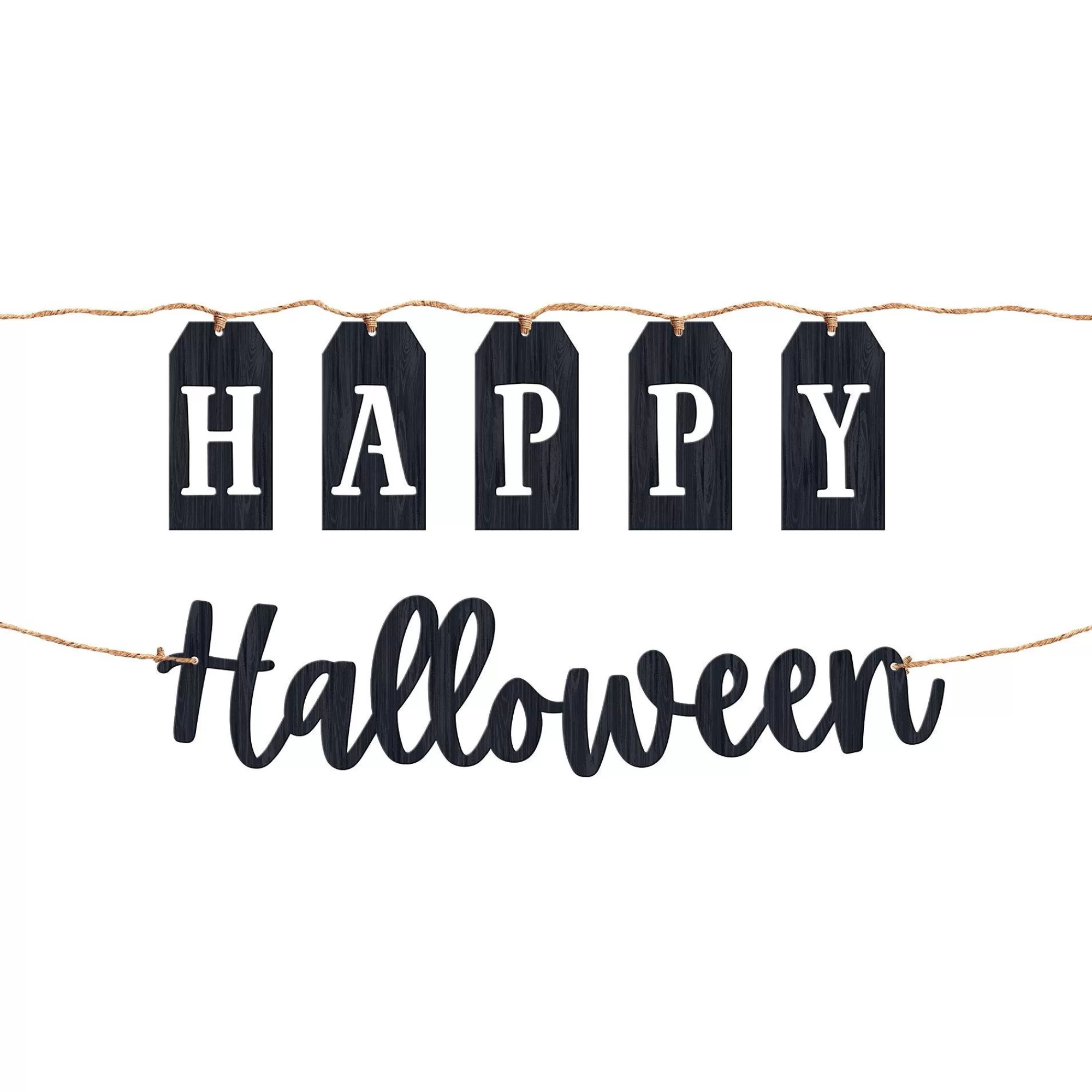 Party City The Nightmare Before Christmas | Classic Black & White Happy Halloween Wood & Twine Banners, 6Ft, 2Ct