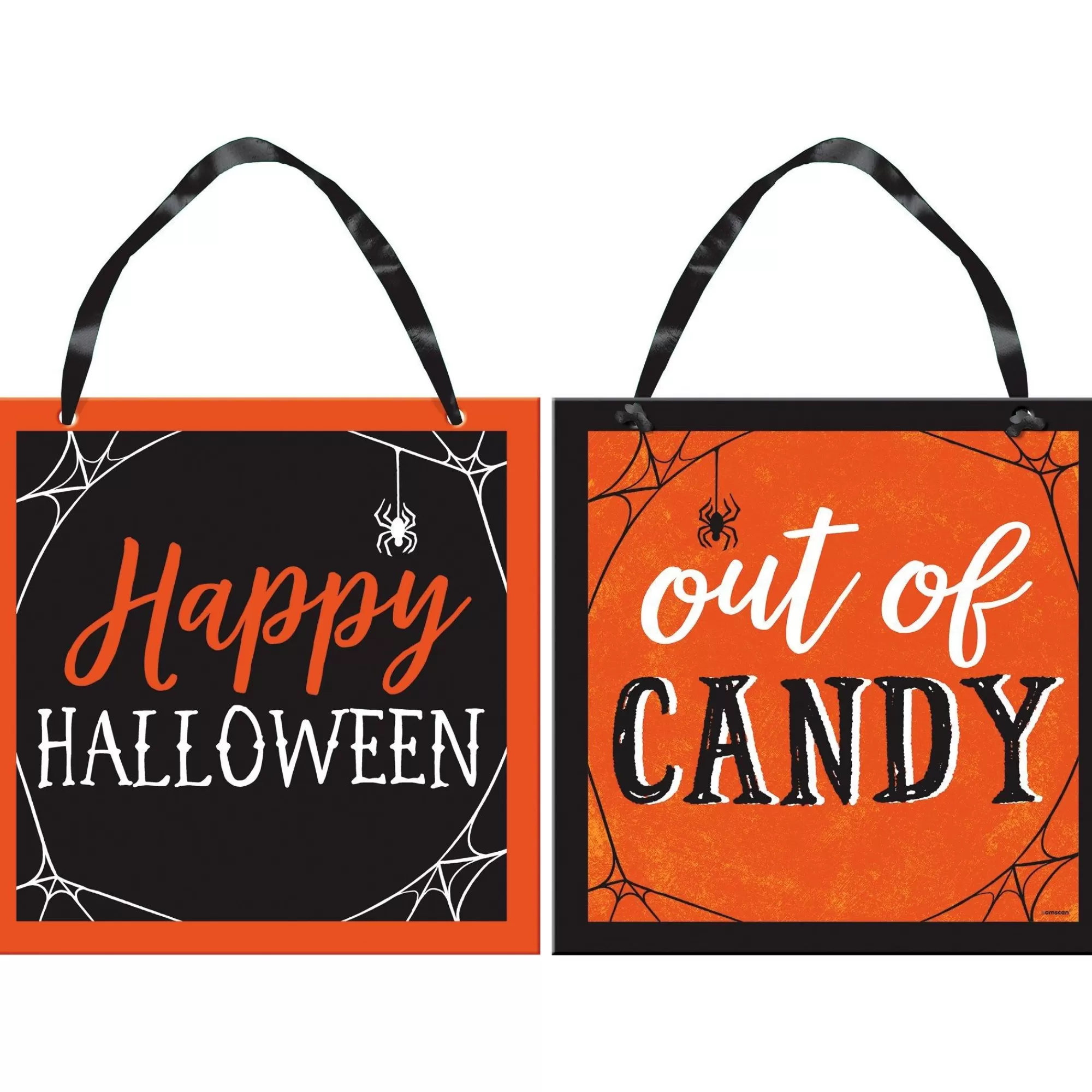 Party City Home Décor | Classic Orange & Black Halloween Out Of Candy Reversible Fiberboard Sign, 12In X 12In