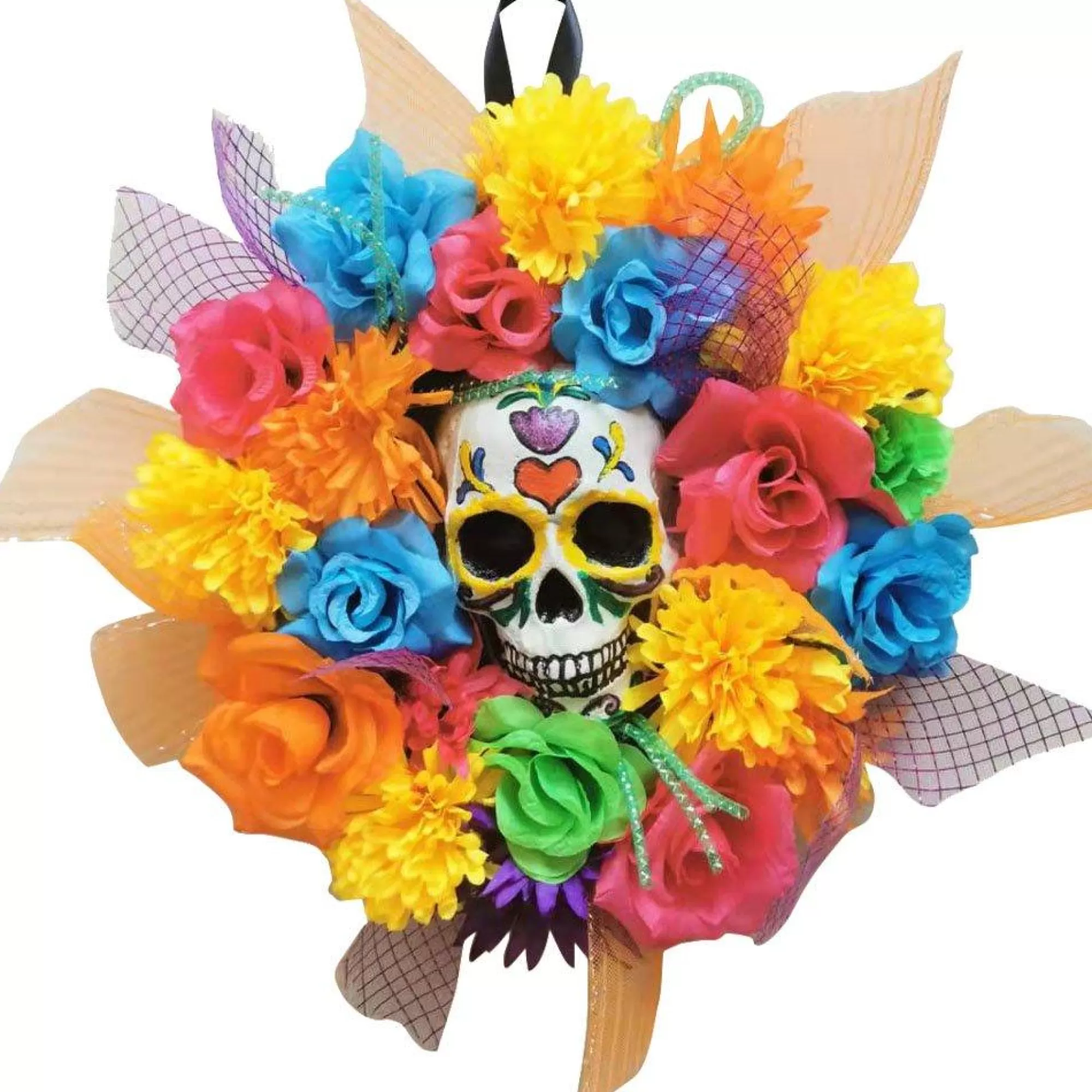 Party City Home Décor | Colorful Floral Calavera Day Of The Dead Wreath, 17In