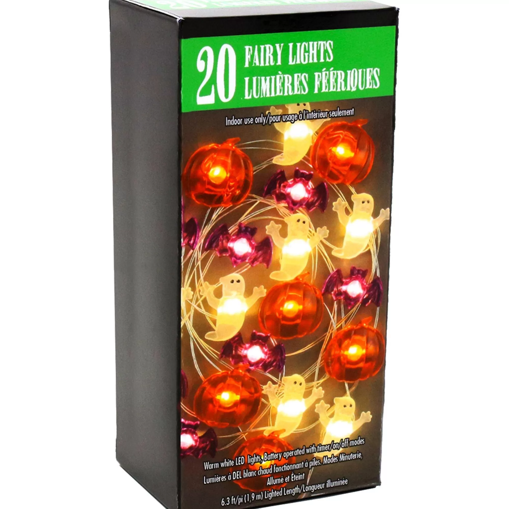 Party City Strobe Lights & Black Lights | Ghost, Bat & Pumpkin Halloween Led Plastic String Lights, 20 Bulbs, 6.3Ft