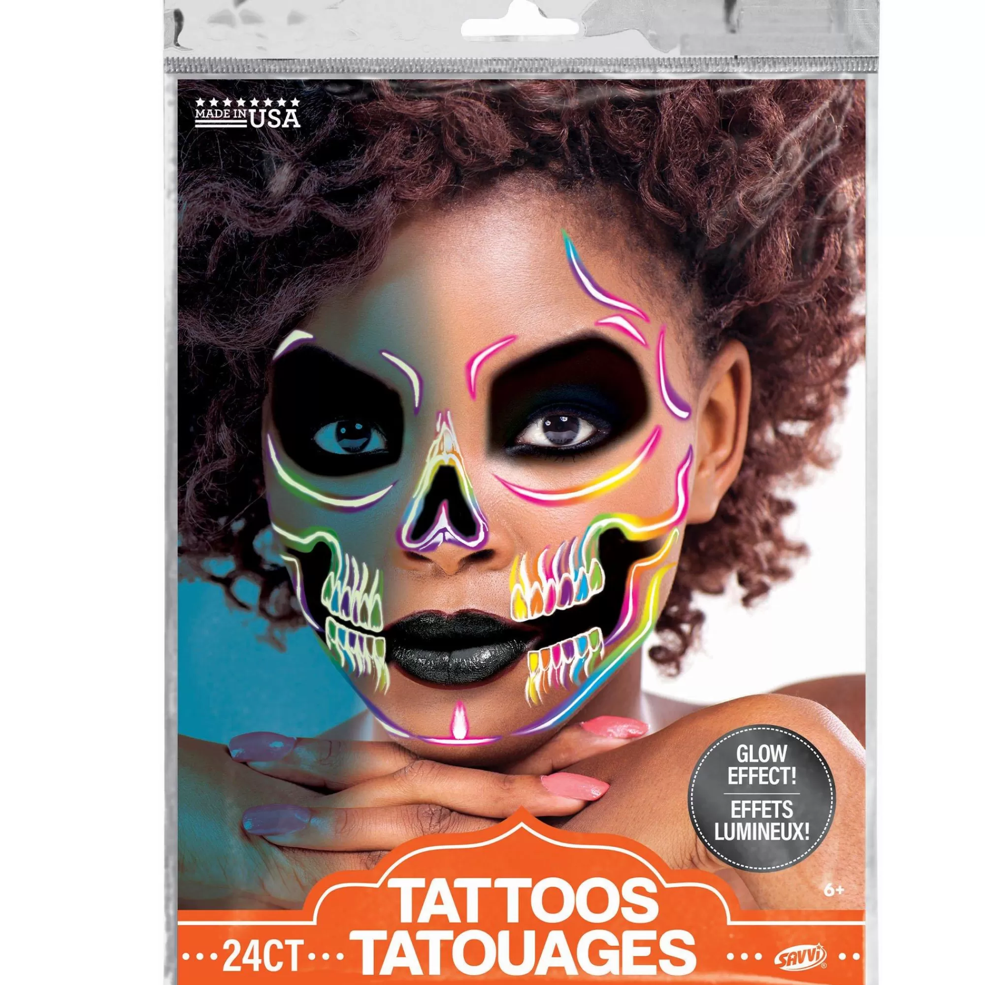 Party City Makeup-Glowing Bright Colorful Skull Temporary Face Tattoos, 24Pc
