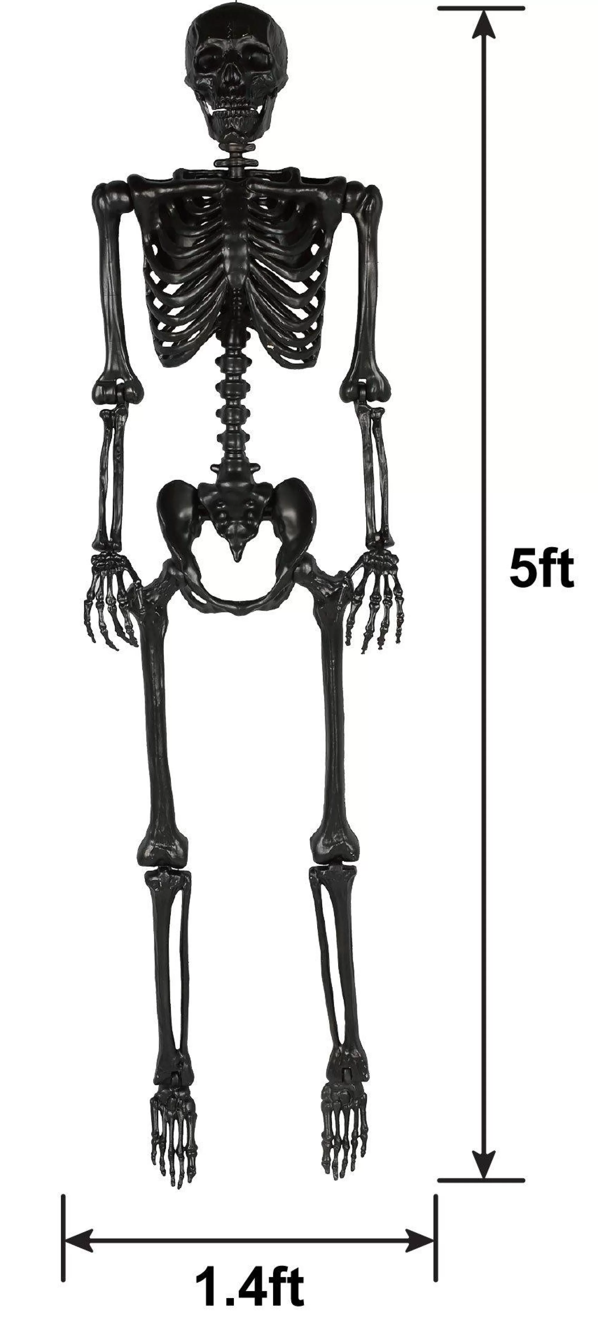 Party City Skeletons | Life-Size Poseable Skeleton, Black, 5Ft - Halloween Decoration