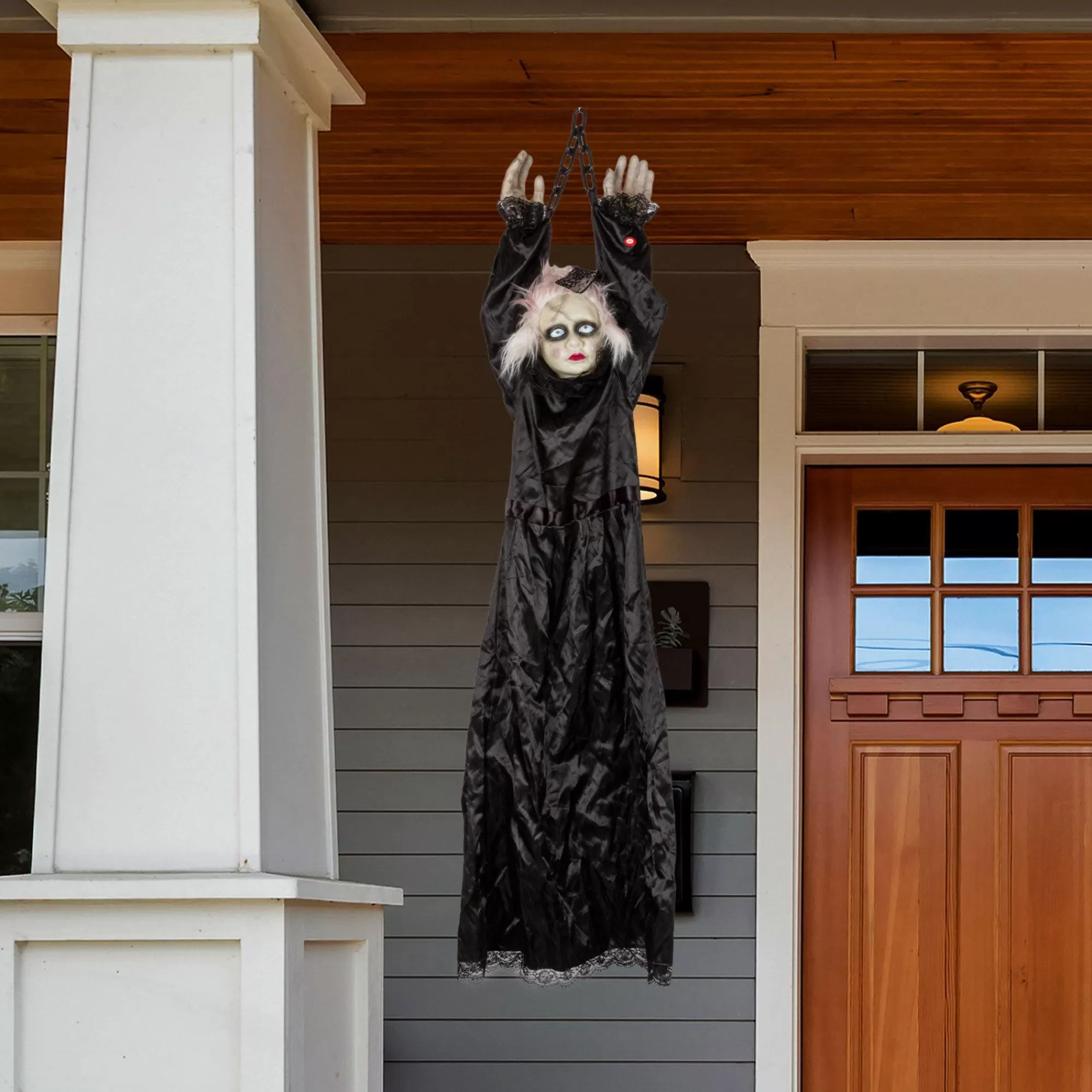 Party City Door Décor & Signs | Light-Up Animated Creepy Doll Plastic & Fabric Hanging Decoration With Sounds, 53In