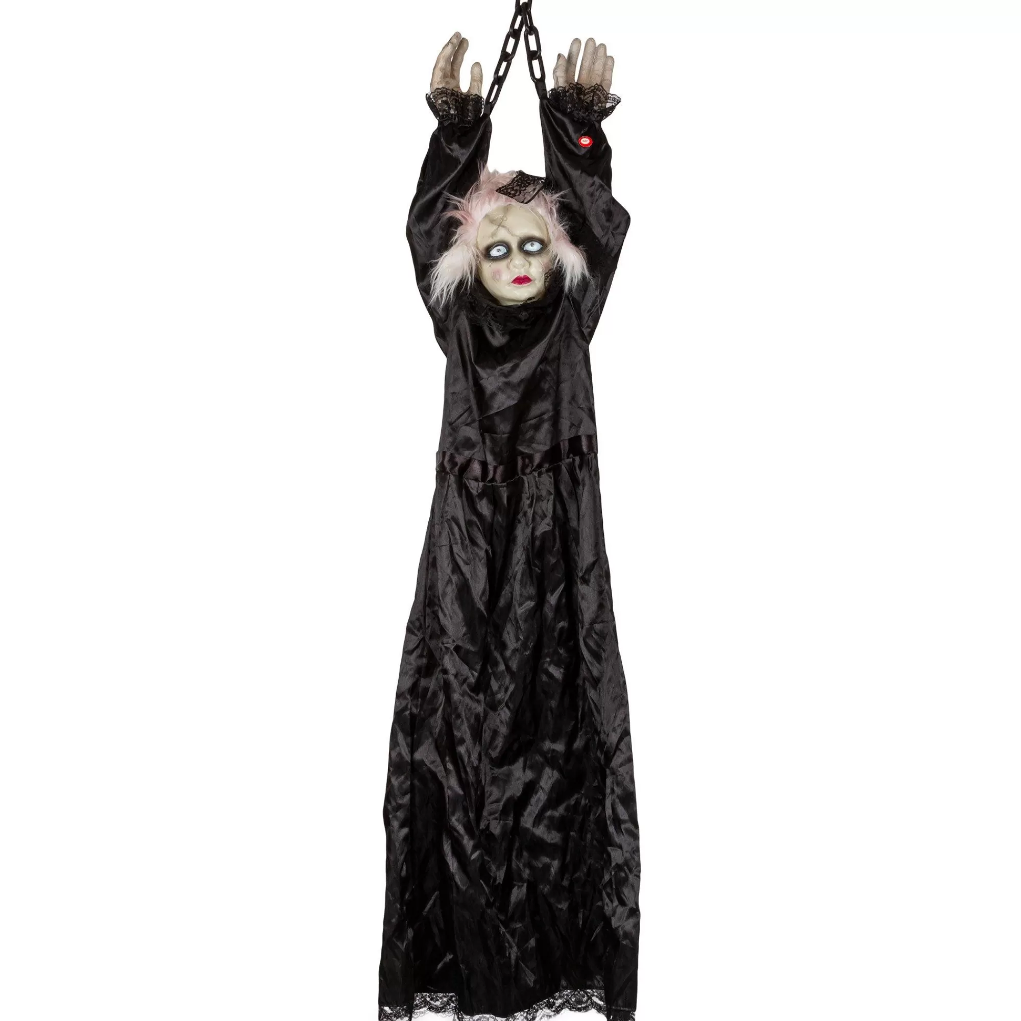 Party City Door Décor & Signs | Light-Up Animated Creepy Doll Plastic & Fabric Hanging Decoration With Sounds, 53In