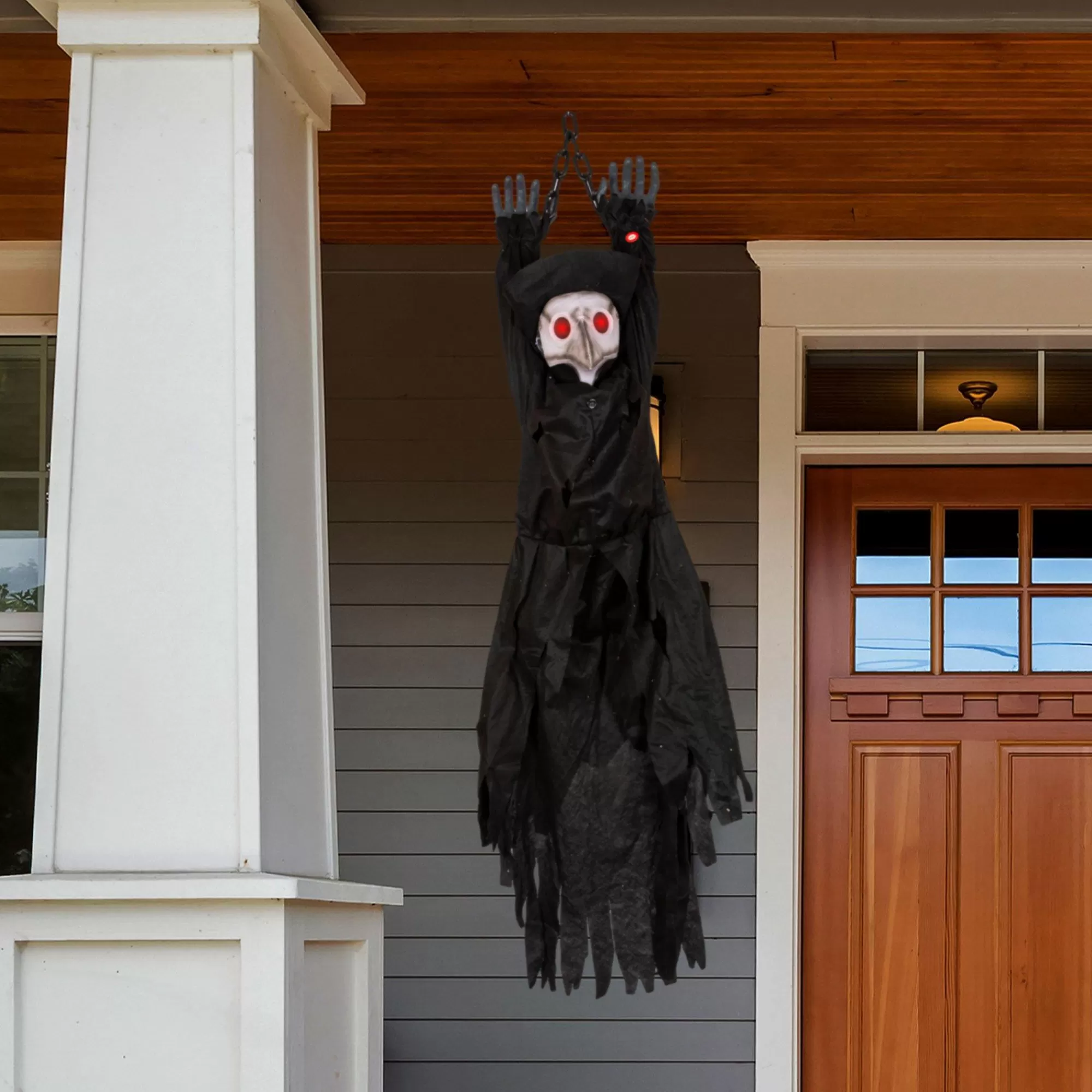 Party City Door Décor & Signs | Light-Up Animated Plague Doctor Plastic & Fabric Hanging Decoration With Sounds, 53In