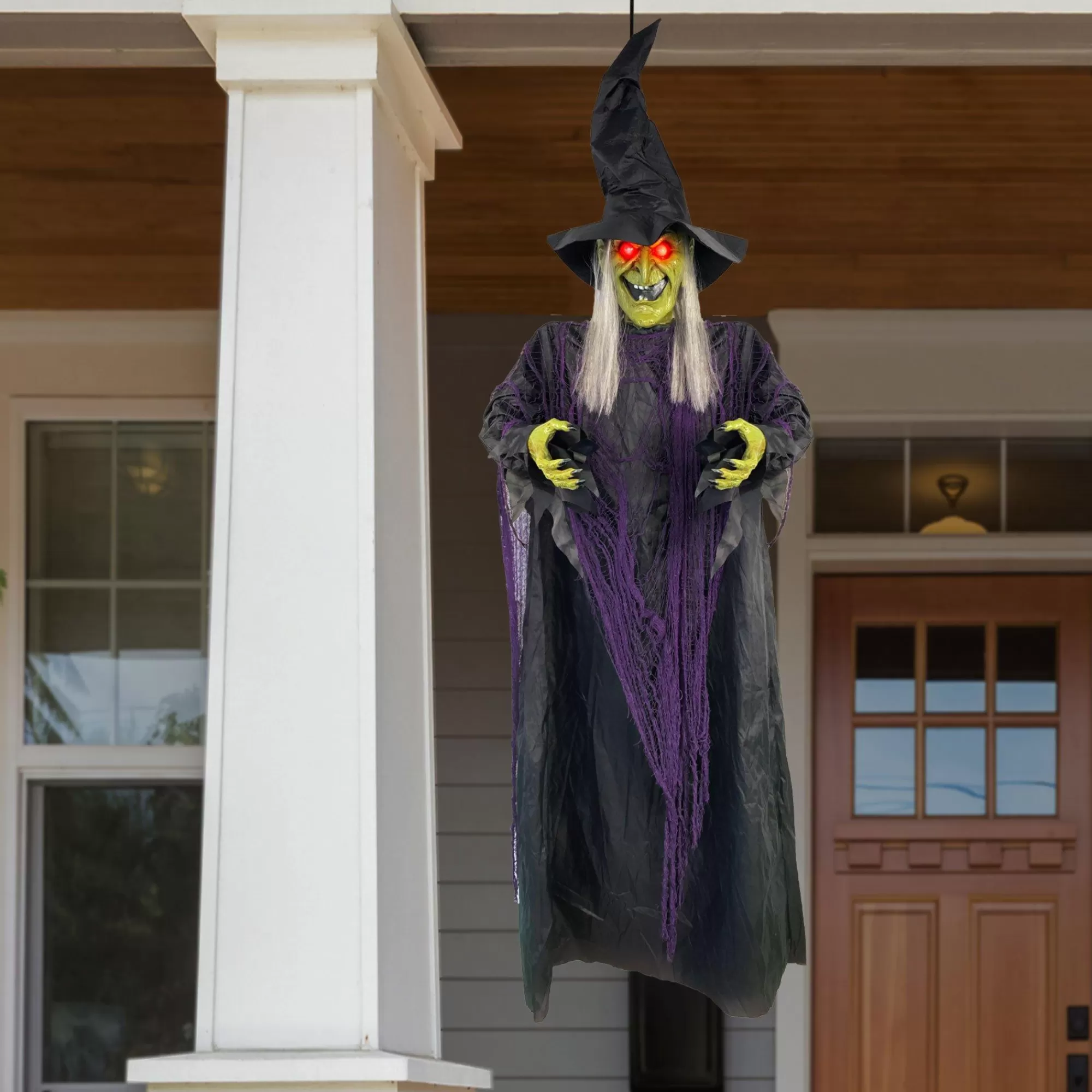 Party City Hanging Decorations | Light-Up Cackling Witch Hanging Halloween Decoration, 6Ft