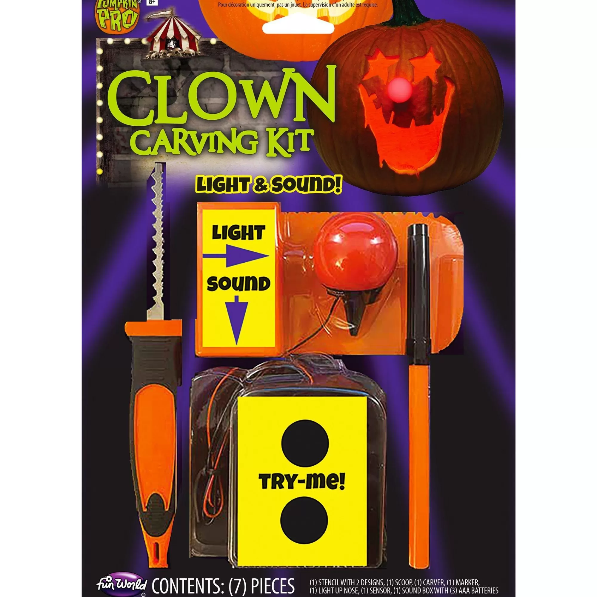 Party City Pumpkin Carving Kits | Light-Up Clown Plastic & Stainless Steel Pumpkin Carving Kit With Sounds, 7Pc