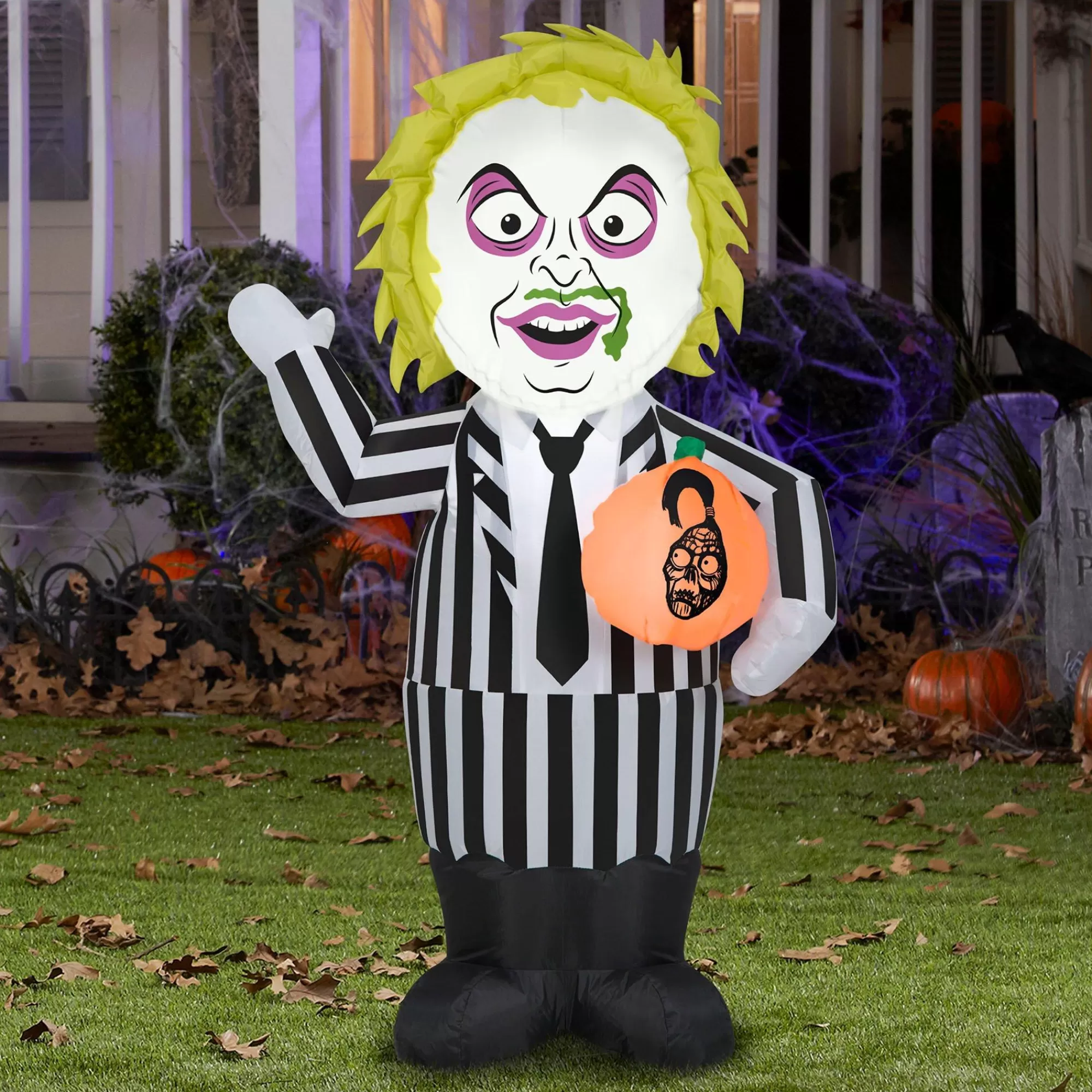 Party City Inflatables & Blow-Ups | Light-Up Halloween Beetlejuice Inflatable Yard Decoration, 3.5Ft