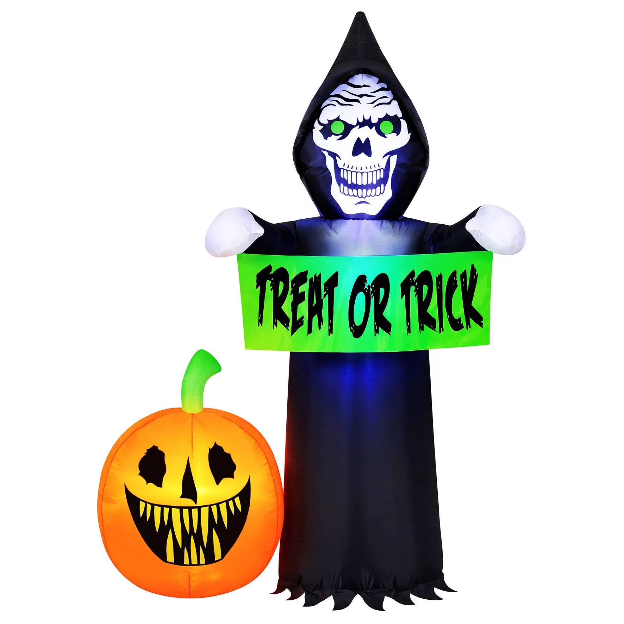 Party City Inflatables & Blow-Ups | Light-Up Halloween Reaper & Jack-O'-Lantern Inflatable Yard Decoration, 5.5Ft
