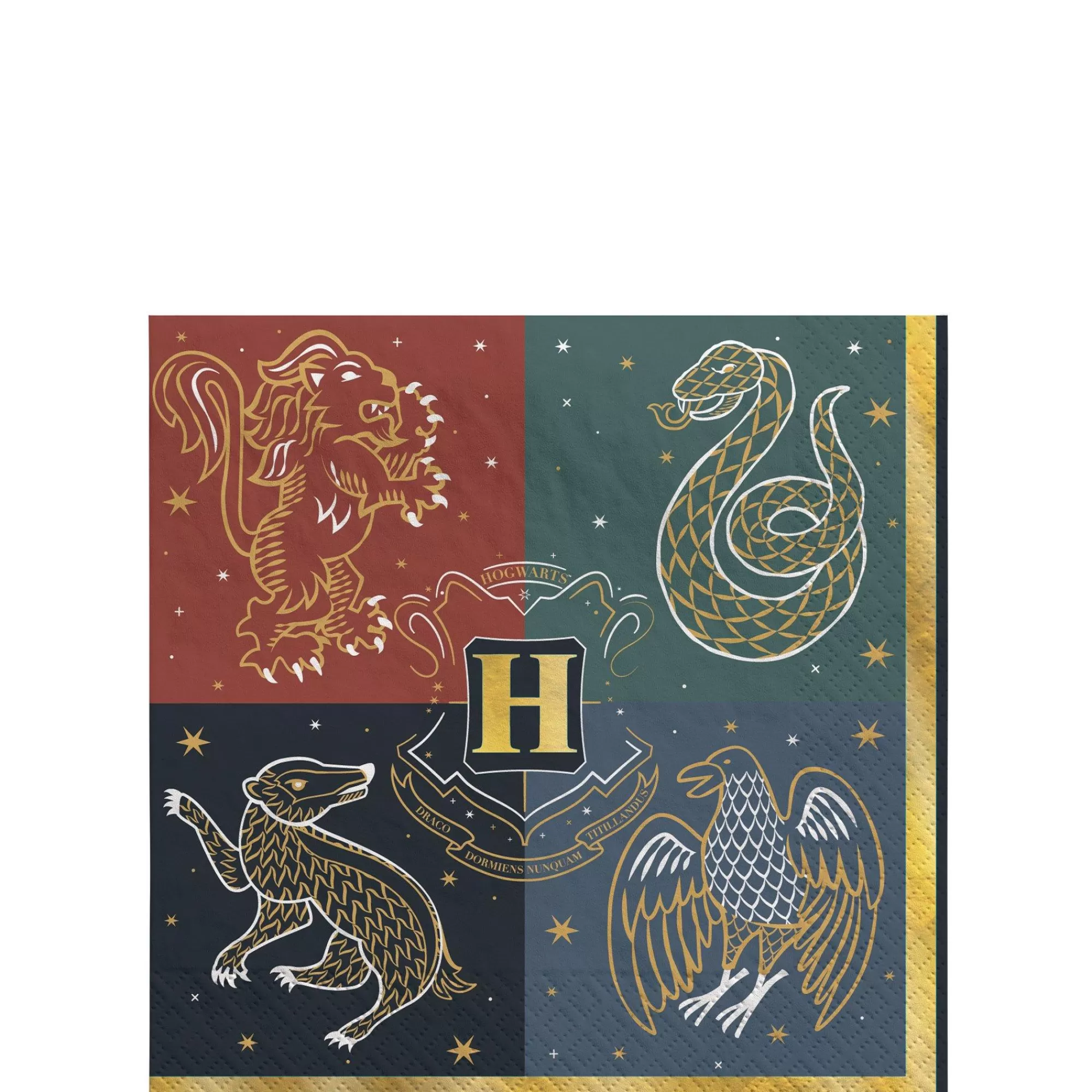 Party City Harry Potter Hogwarts | Metallic Hogwarts United Paper Beverage Napkins, 5In, 16Ct - Harry Potter