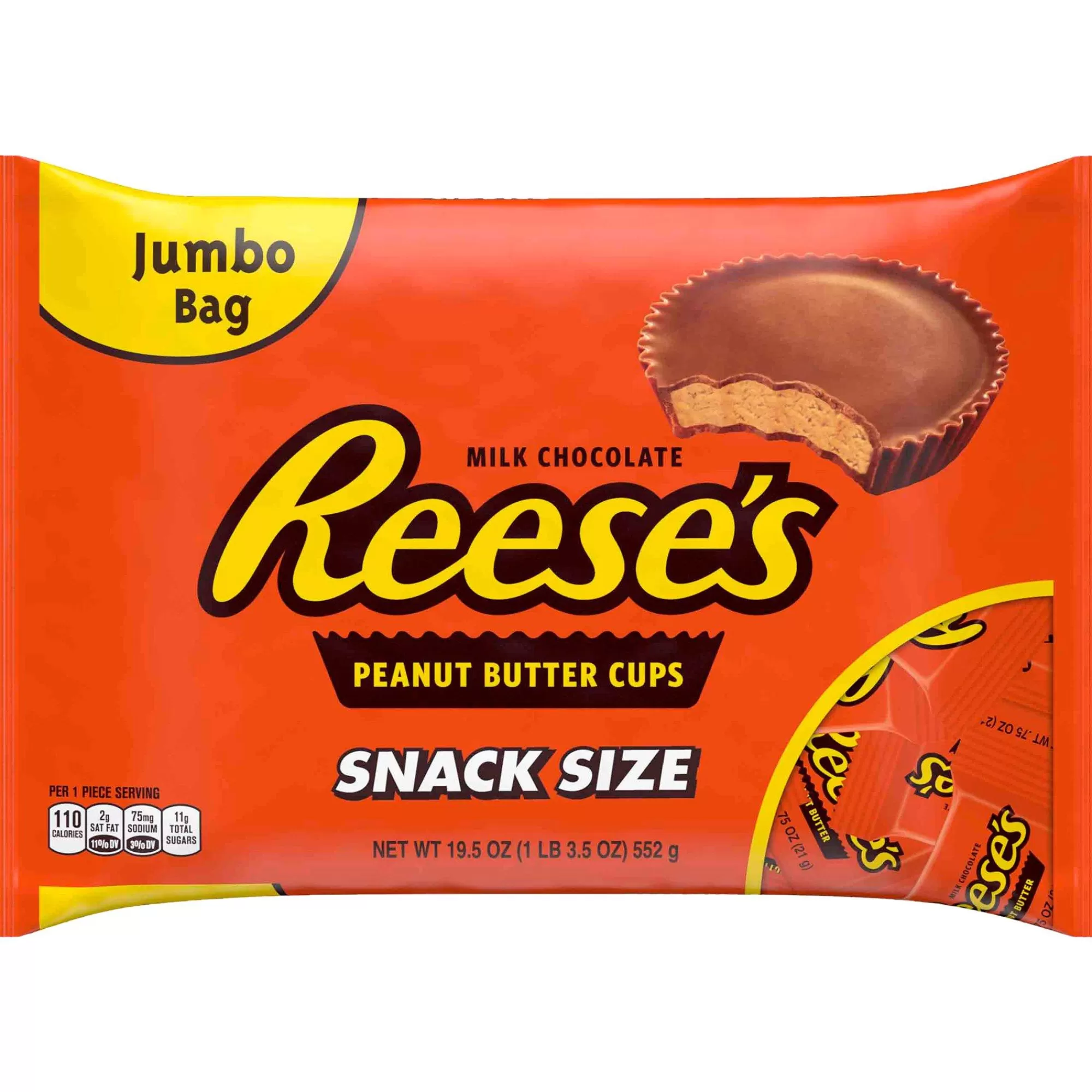 Reeses Chocolate Candy-Milk Chocolate Reese's Peanut Butter Cup Snack Size Jumbo Bag 1.22Lb