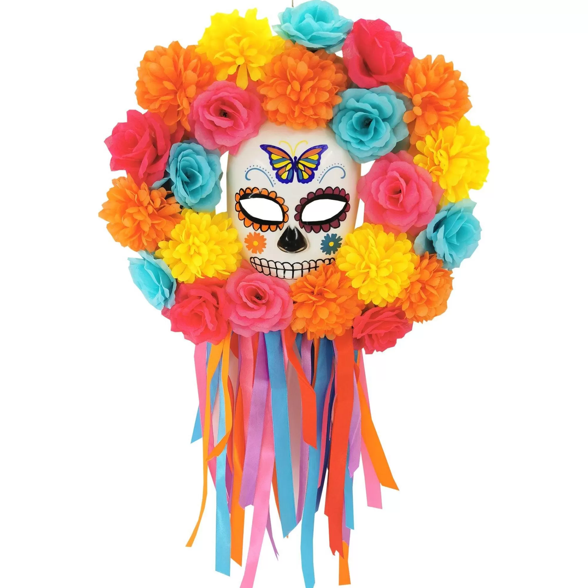 Party City Home Décor | Multicolor Floral Calavera Day Of The Dead Wreath, 18In