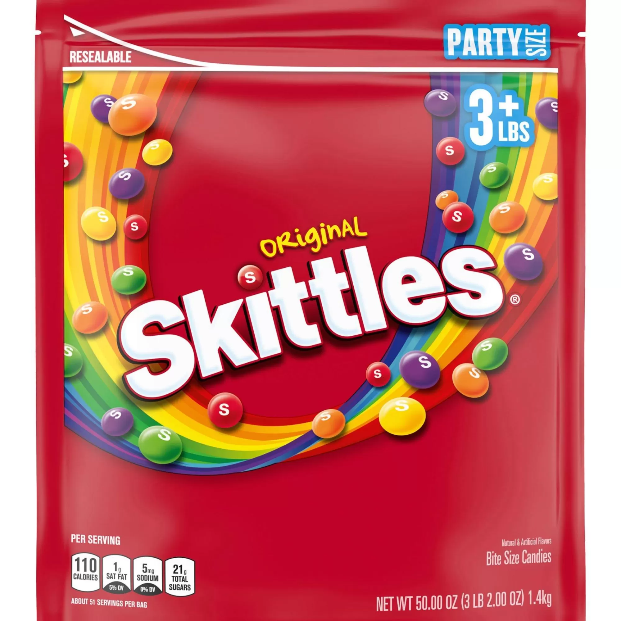 Skittles Bulk Candy-Original Party Size Resealable Bag, 50Oz, 1,377Pc