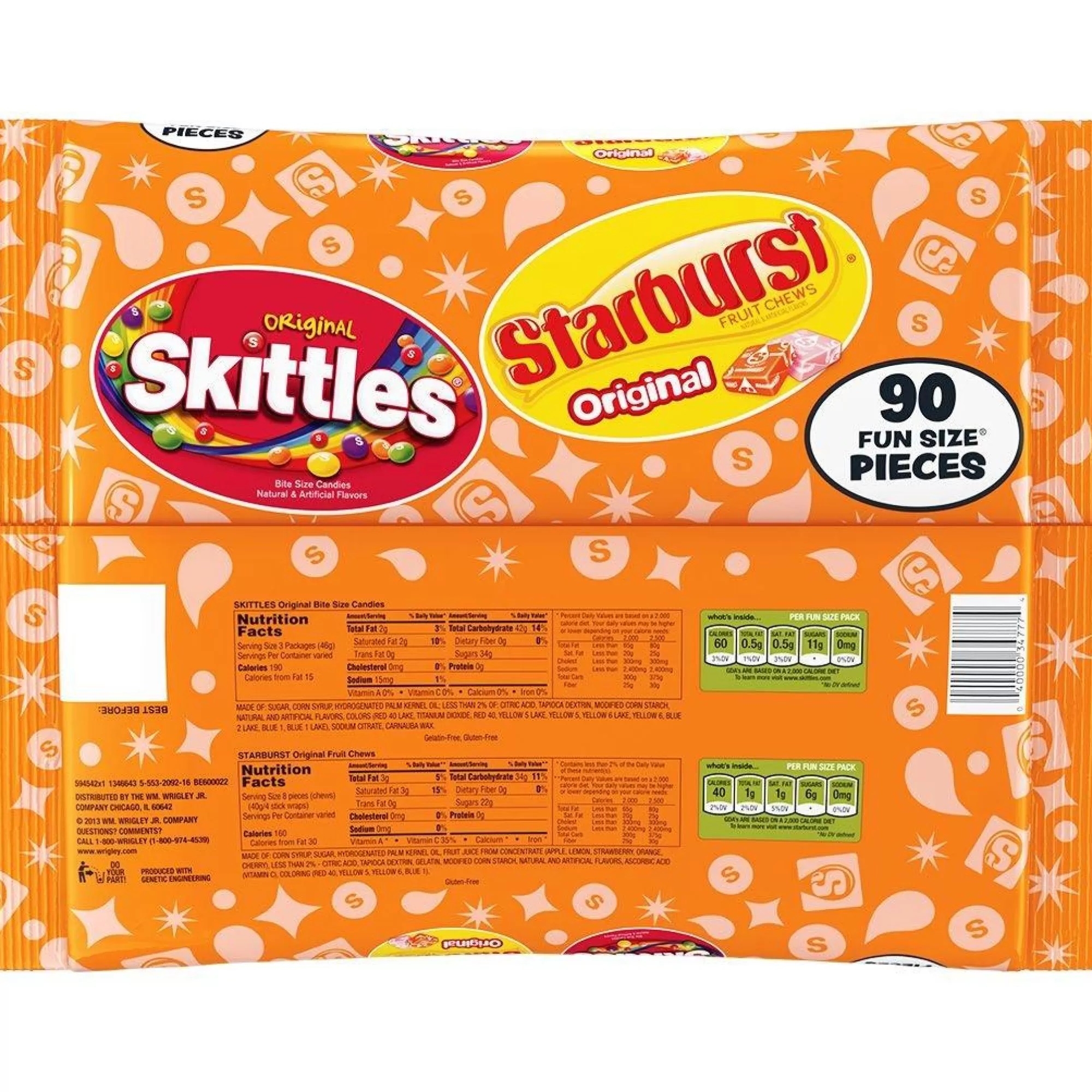 Skittles,Starburst Bulk Candy-Skittles & Starburst Original Fun Size Variety Mix, 34.7Oz, 90Pc