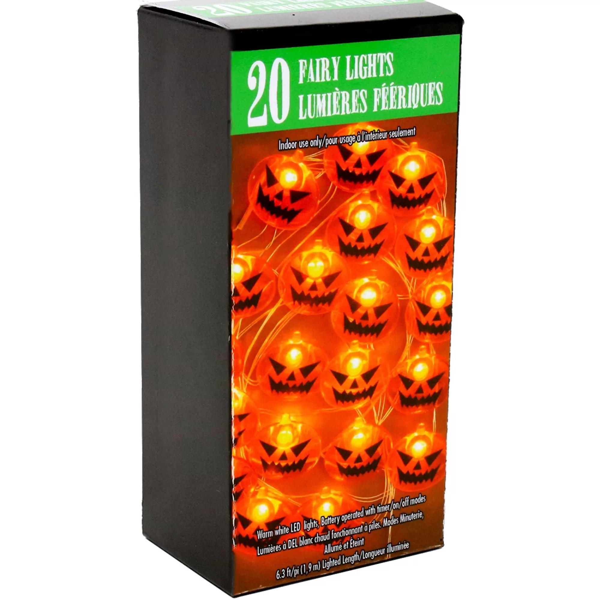 Party City Strobe Lights & Black Lights | Spooky Jack-O'-Lantern Halloween Led Plastic String Lights, 20 Bulbs, 6.3Ft