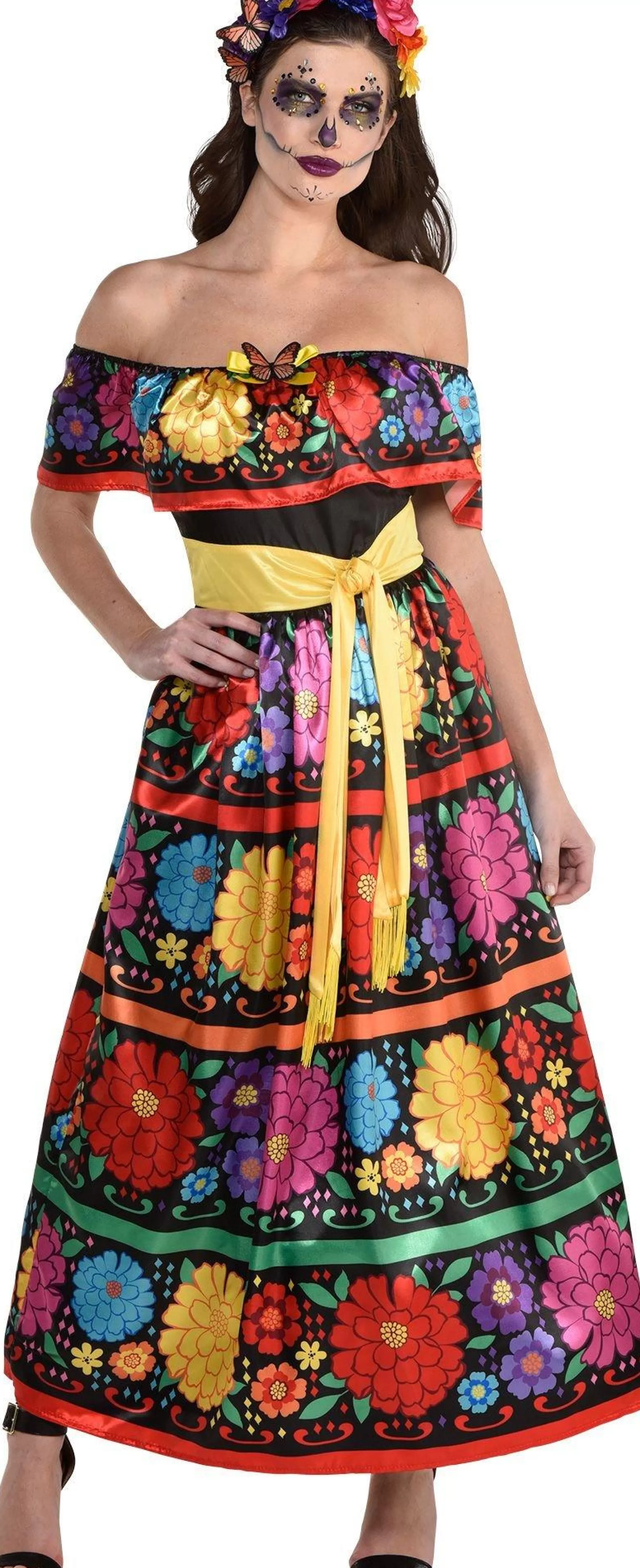 Party City Scary-Sugar Skull Beauty Costume For Adults - Day Of The Dead