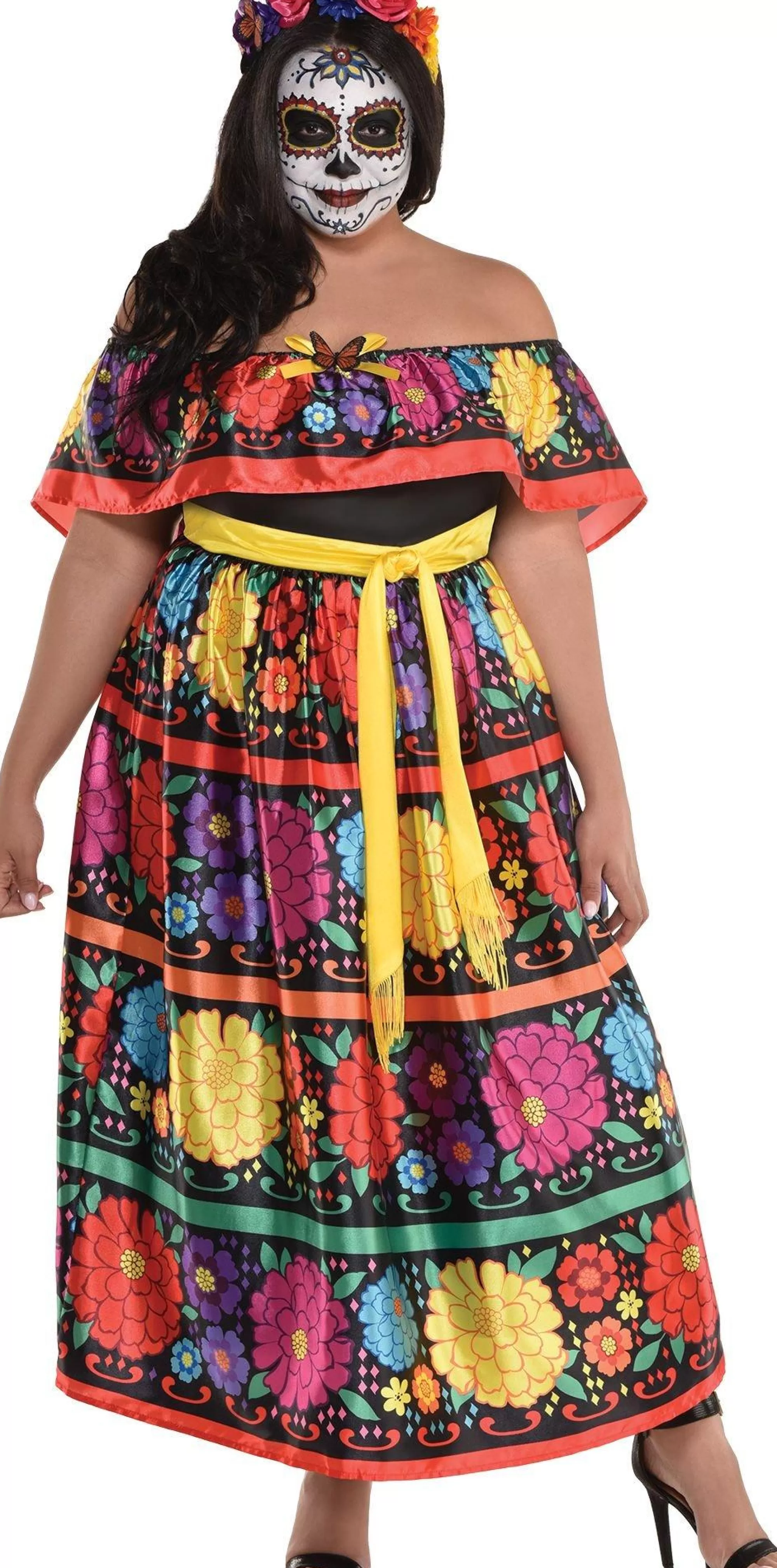 Women Party City Scary | Sugar Skull Beauty Plus Size Costume For Adults - Day Of The Dead