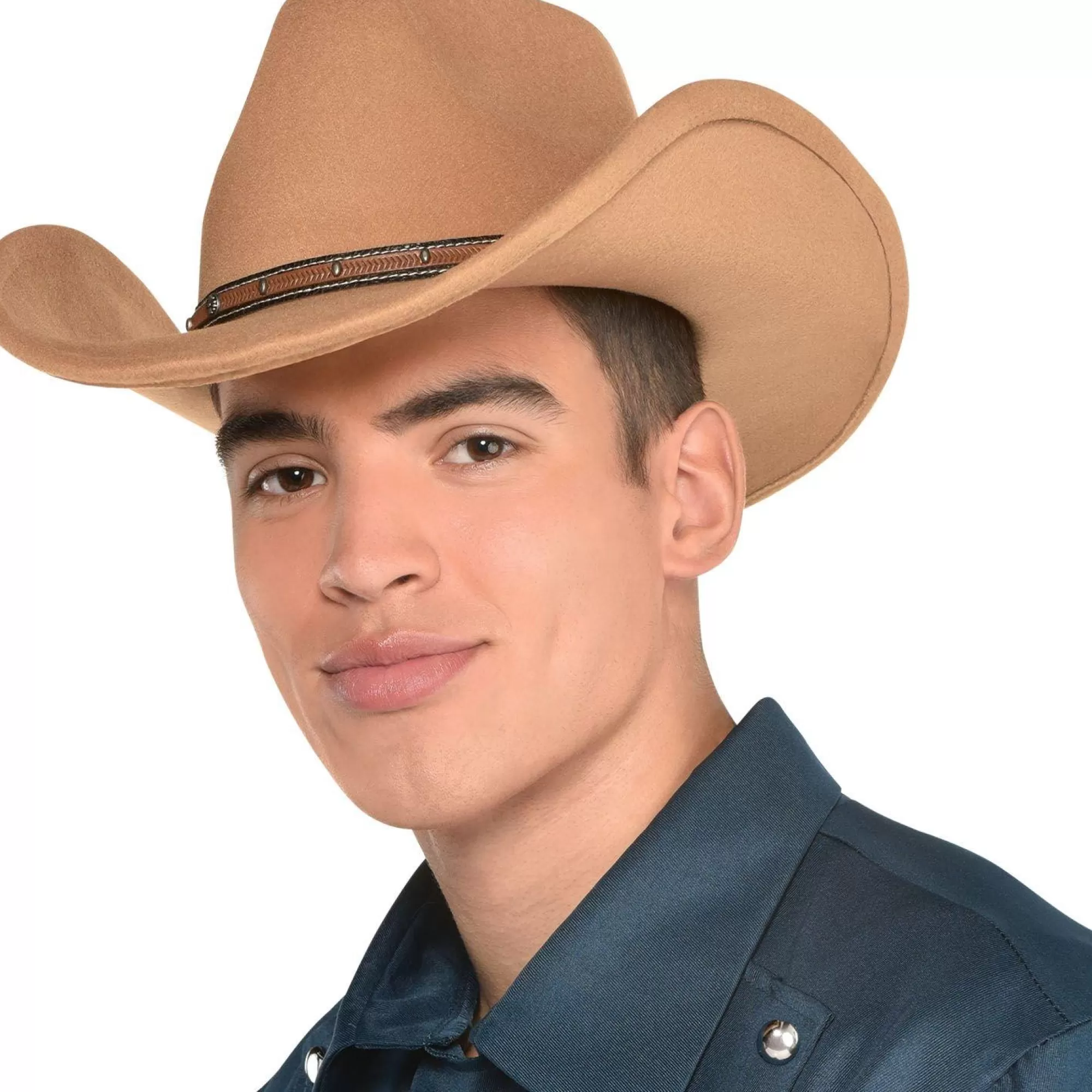 Party City Hats-Tan Cowboy Hat With Faux Leather Trim, One Size