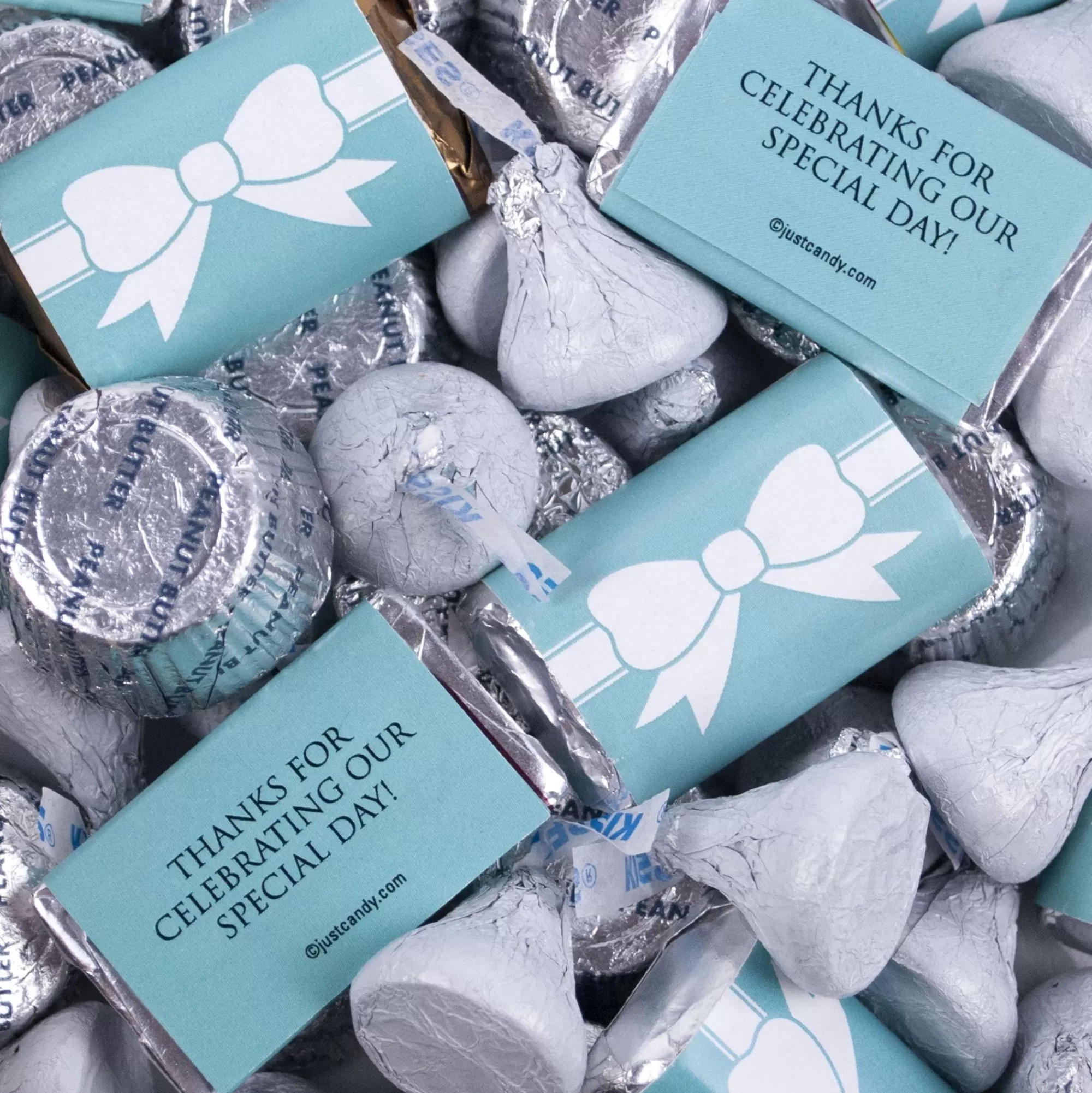 Hershey's Chocolate Candy-Wedding Tiffany Bow Miniatures, Kisses And Jc Peanut Butter Cups 180Pc