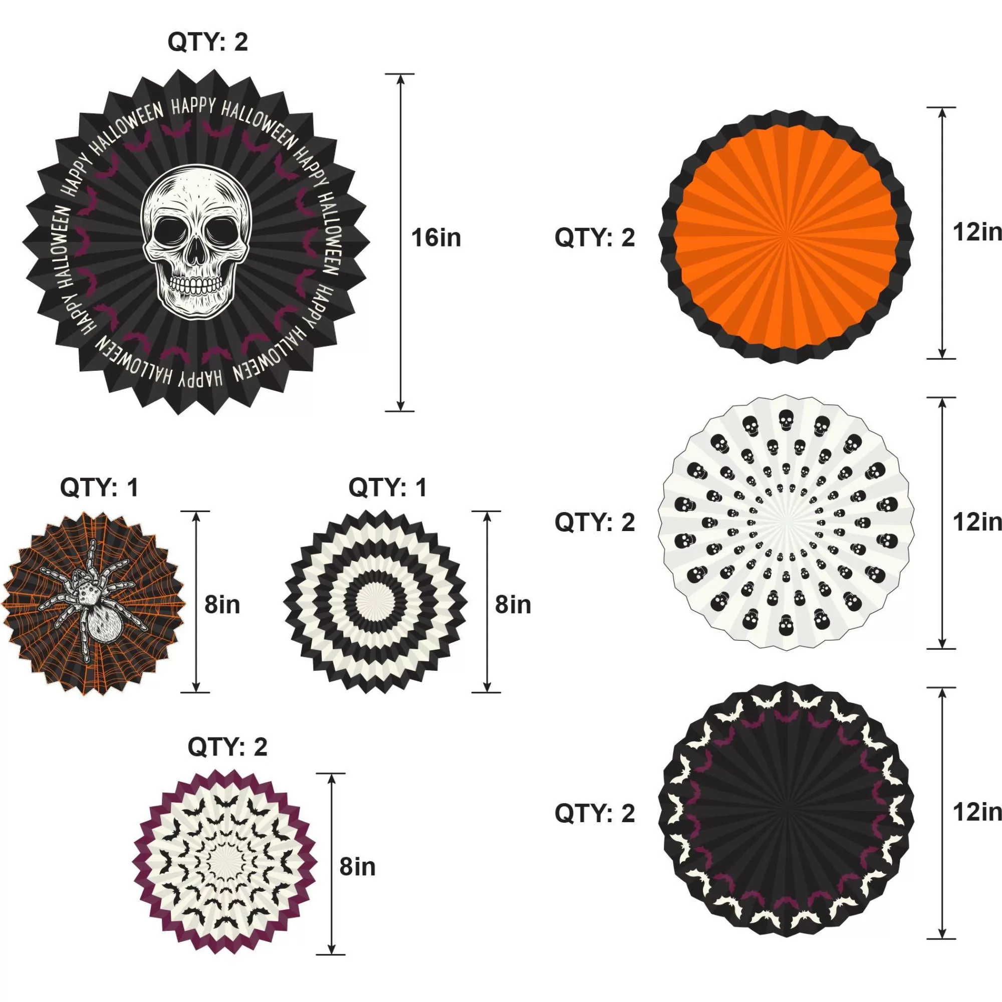 Party City Decorations | Wicked Hauntings Paper Fan Decorating Kit, 15Pc